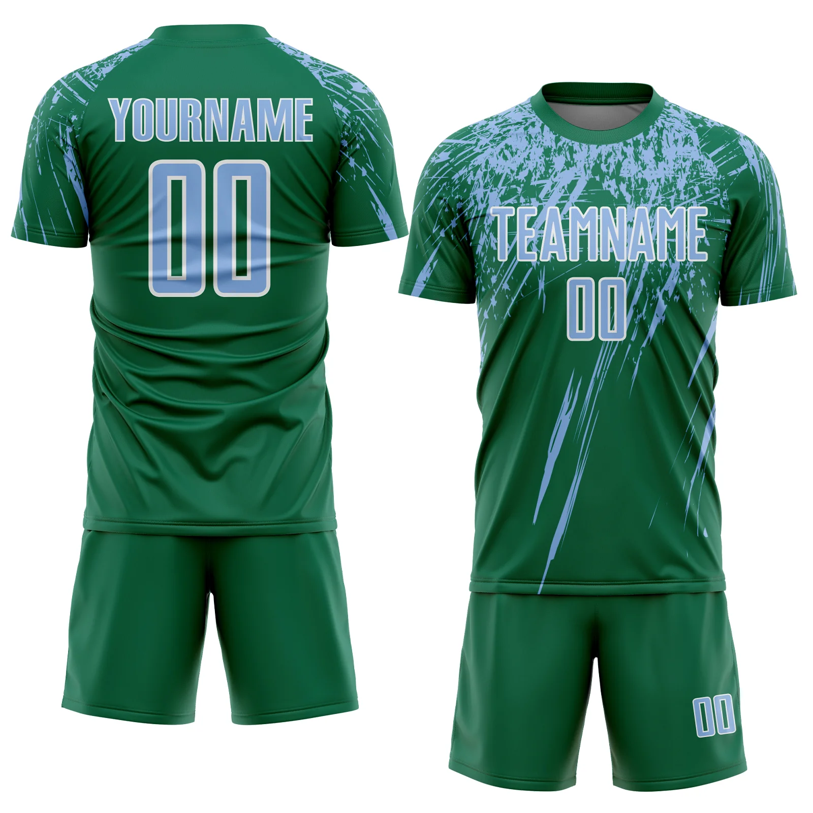 Custom Kelly Green Light Blue-White Splash Sports Sublimation Soccer Uniform Jersey - Image 2