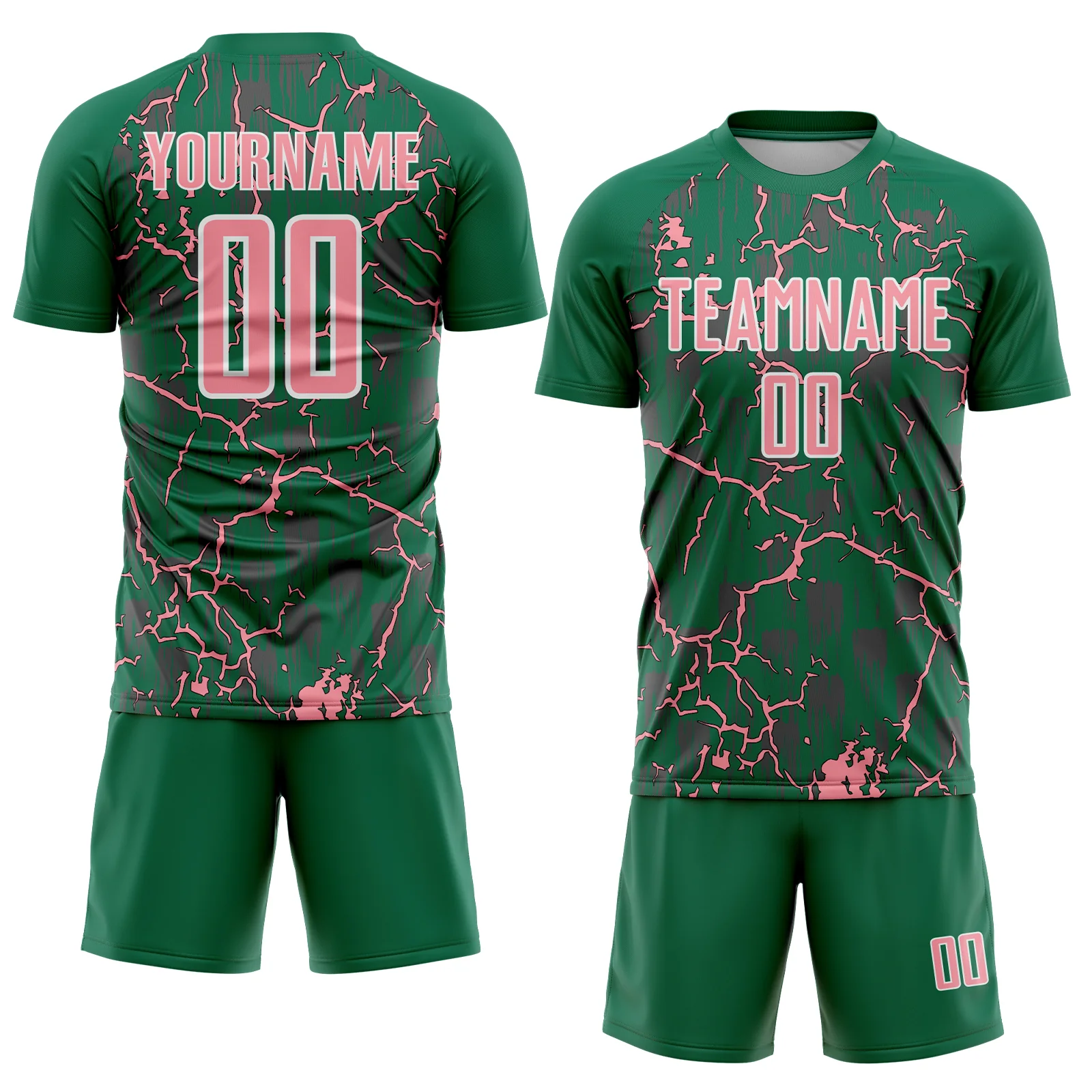 Custom Kelly Green Medium Pink-White Lightning Sublimation Soccer Uniform Jersey - Image 2