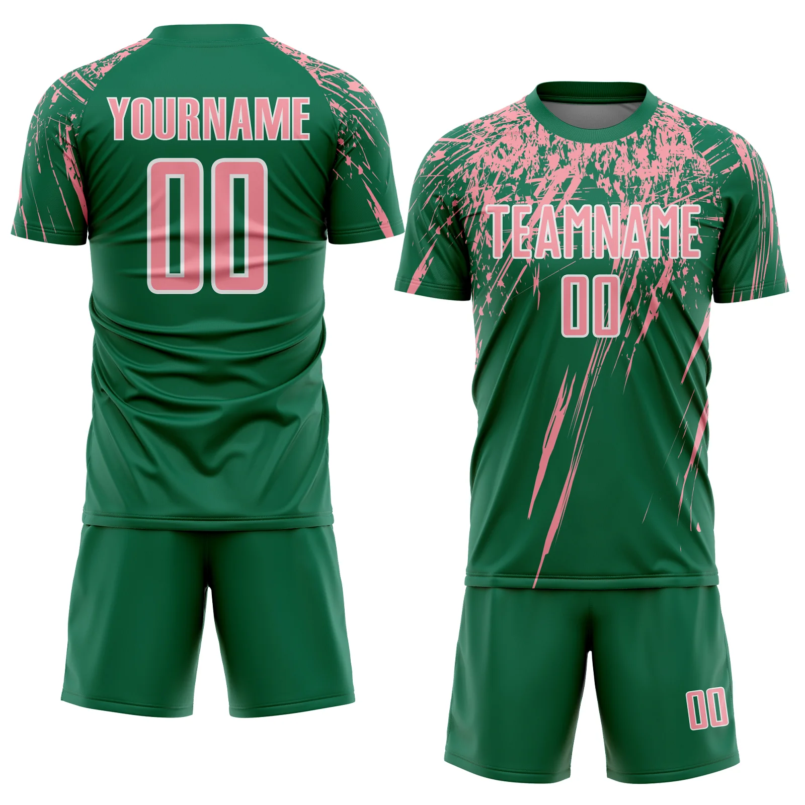 Custom Kelly Green Medium Pink-White Splash Sports Sublimation Soccer Uniform Jersey - Image 2