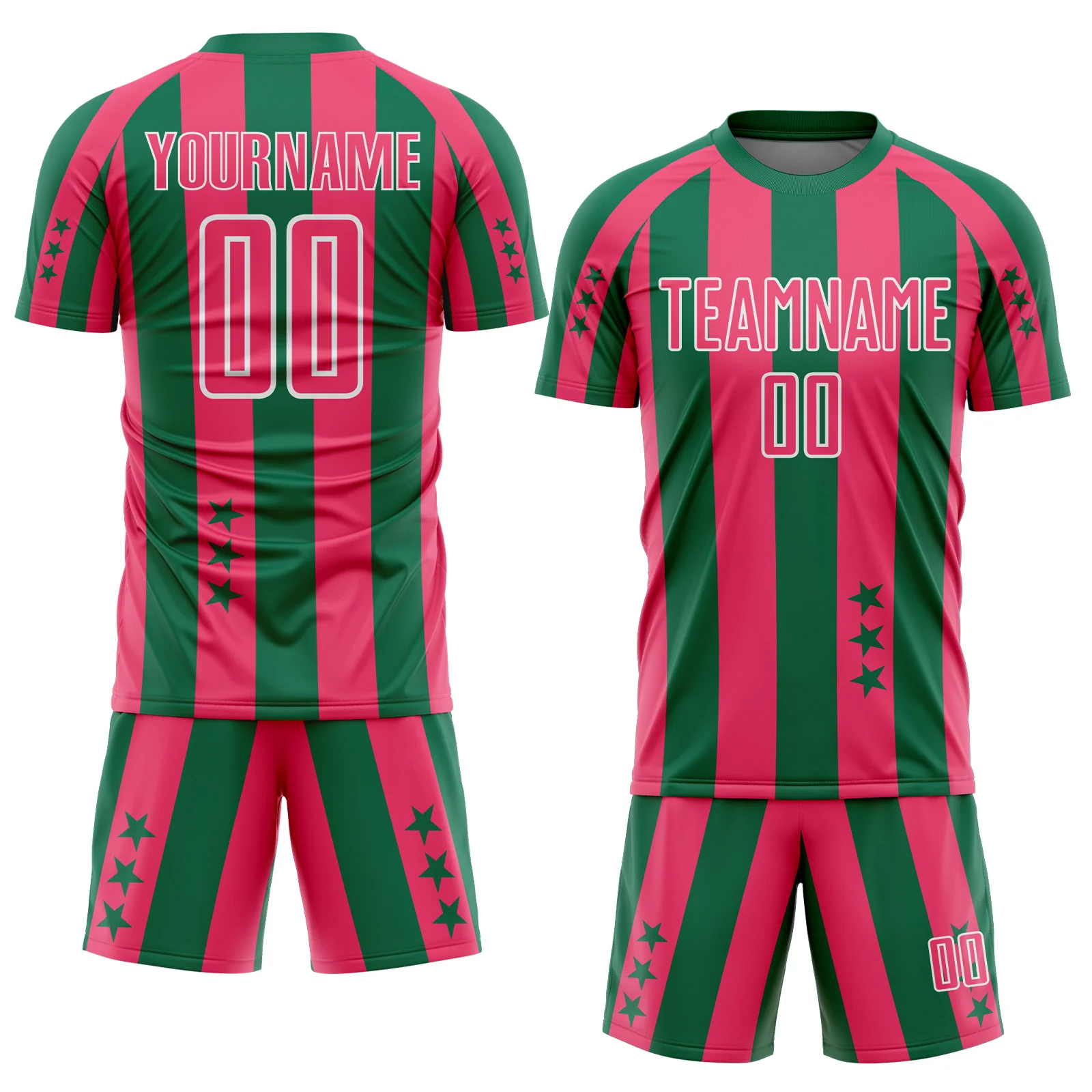 Custom Kelly Green Neon Pink-White Stars And Stripes Sports Sublimation Soccer Uniform Jersey - Image 2