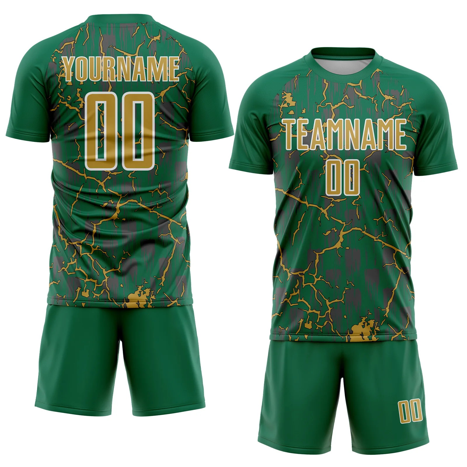 Custom Kelly Green Old Gold-White Lightning Sublimation Soccer Uniform Jersey - Image 2