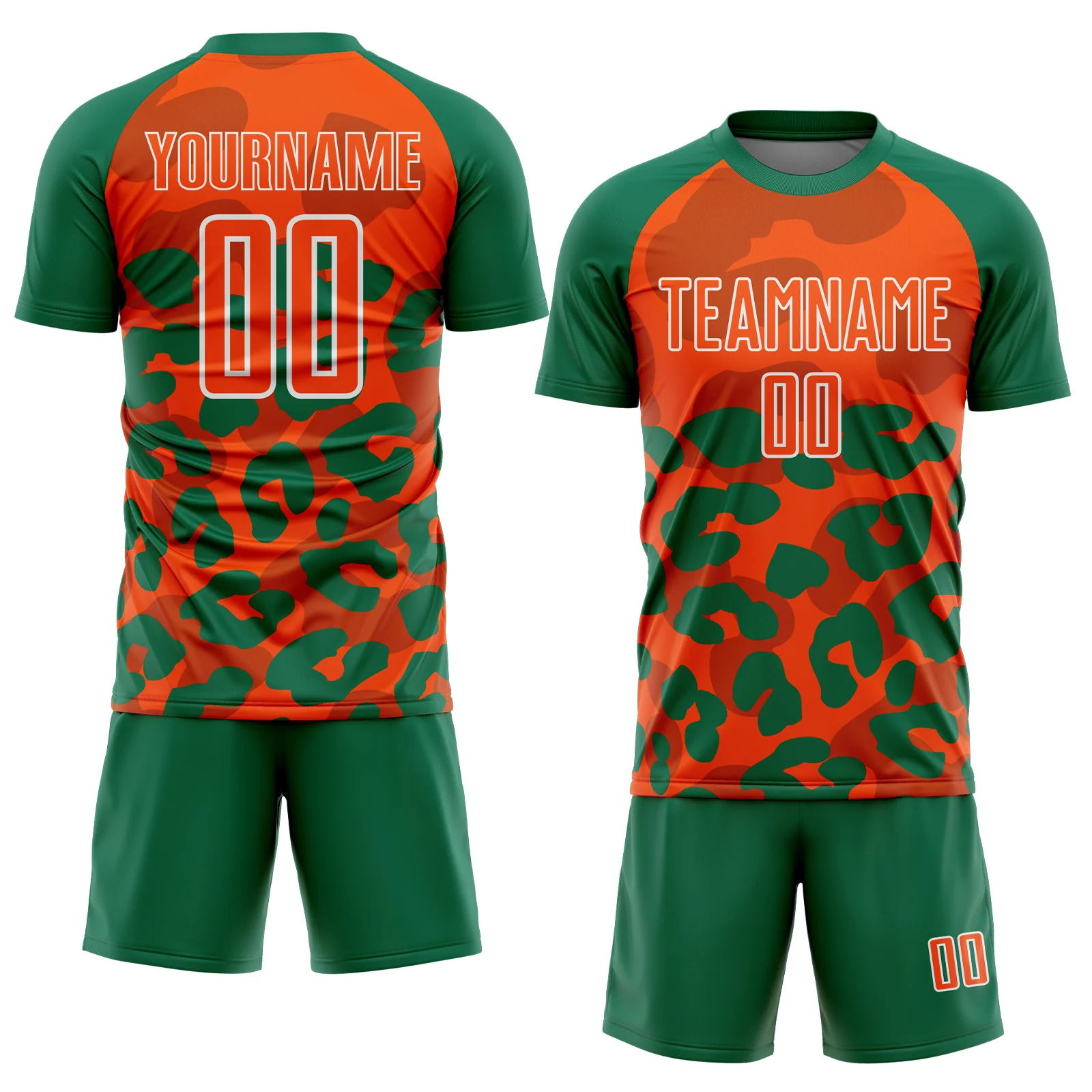 Custom Kelly Green Orange-White Animal Leopard Print Sports Sublimation Soccer Uniform Jersey - Image 2