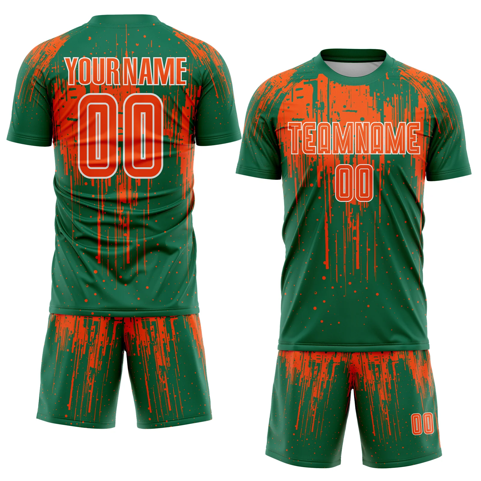 Custom Kelly Green Orange-White Dripping Splatte Pattern Sports Sublimation Soccer Uniform Jersey - Image 2