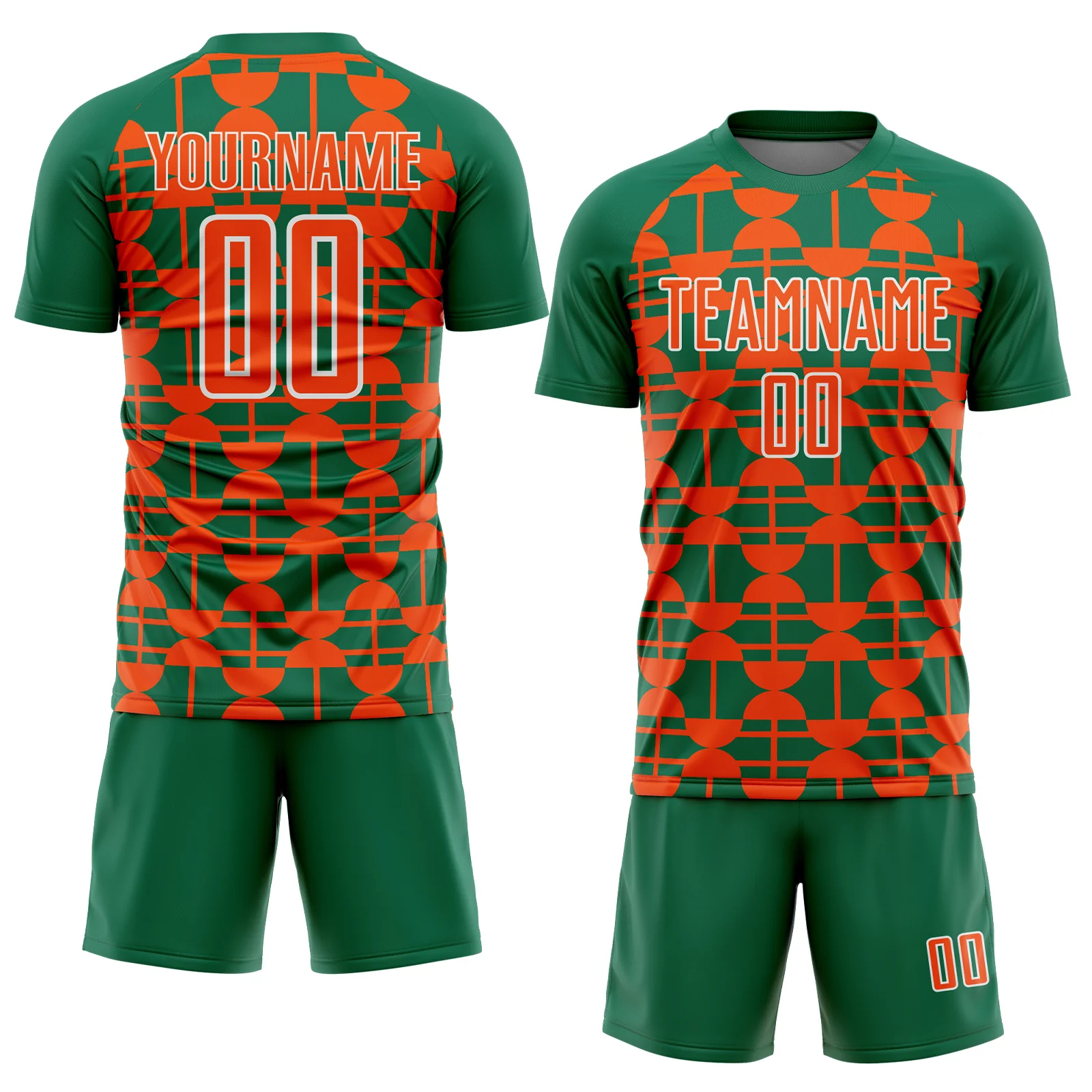 Custom Kelly Green Orange-White Geometric Shapes Sports Sublimation Soccer Uniform Jersey - Image 2