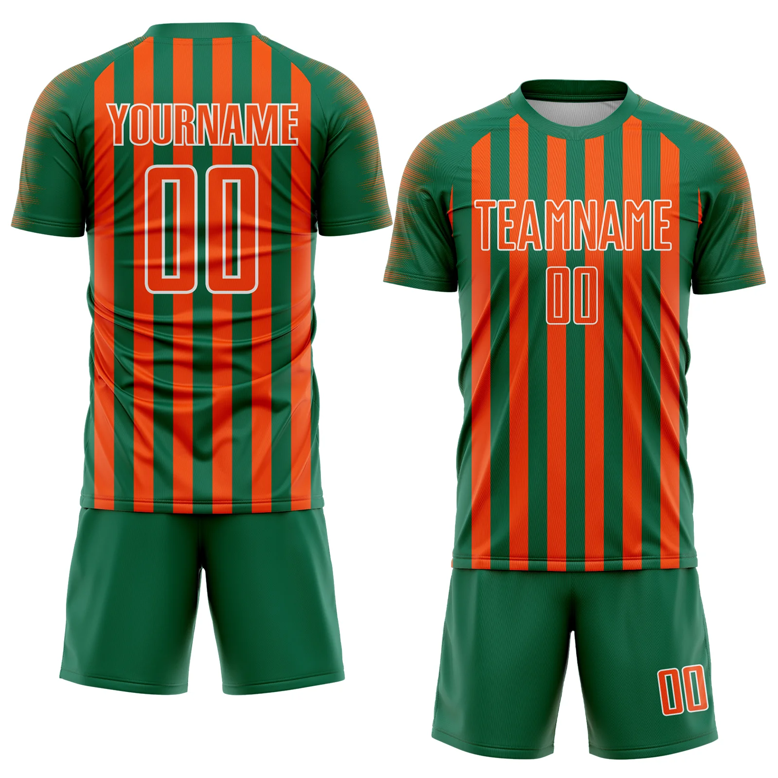 Custom Kelly Green Orange-White Stripe Sports Sublimation Soccer Uniform Jersey - Image 2