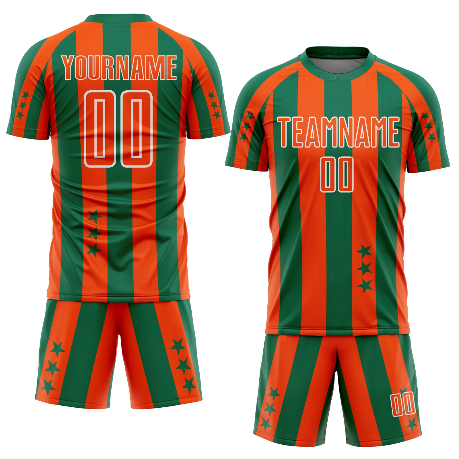 Custom Kelly Green Orange-White Stars And Stripes Sports Sublimation Soccer Uniform Jersey - Image 2