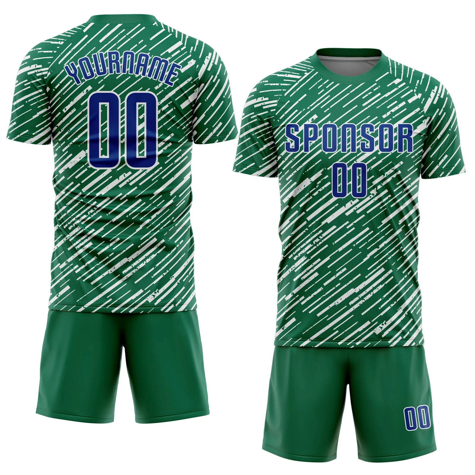Custom Kelly Green Royal-White Line Sports Sublimation Soccer Uniform Jersey - Image 2