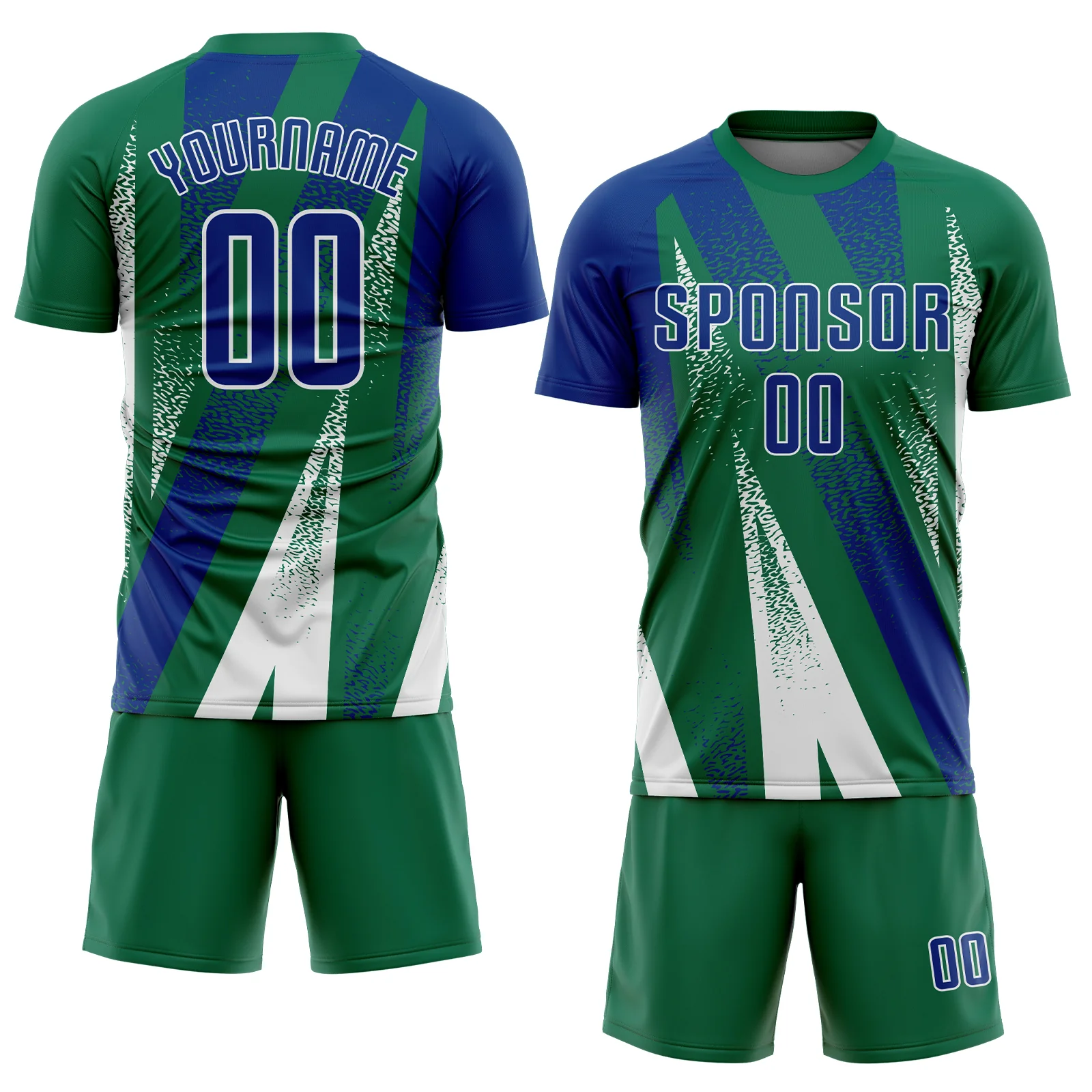 Custom Kelly Green Royal-White Radial Burst Sports Sublimation Soccer Uniform Jersey - Image 2