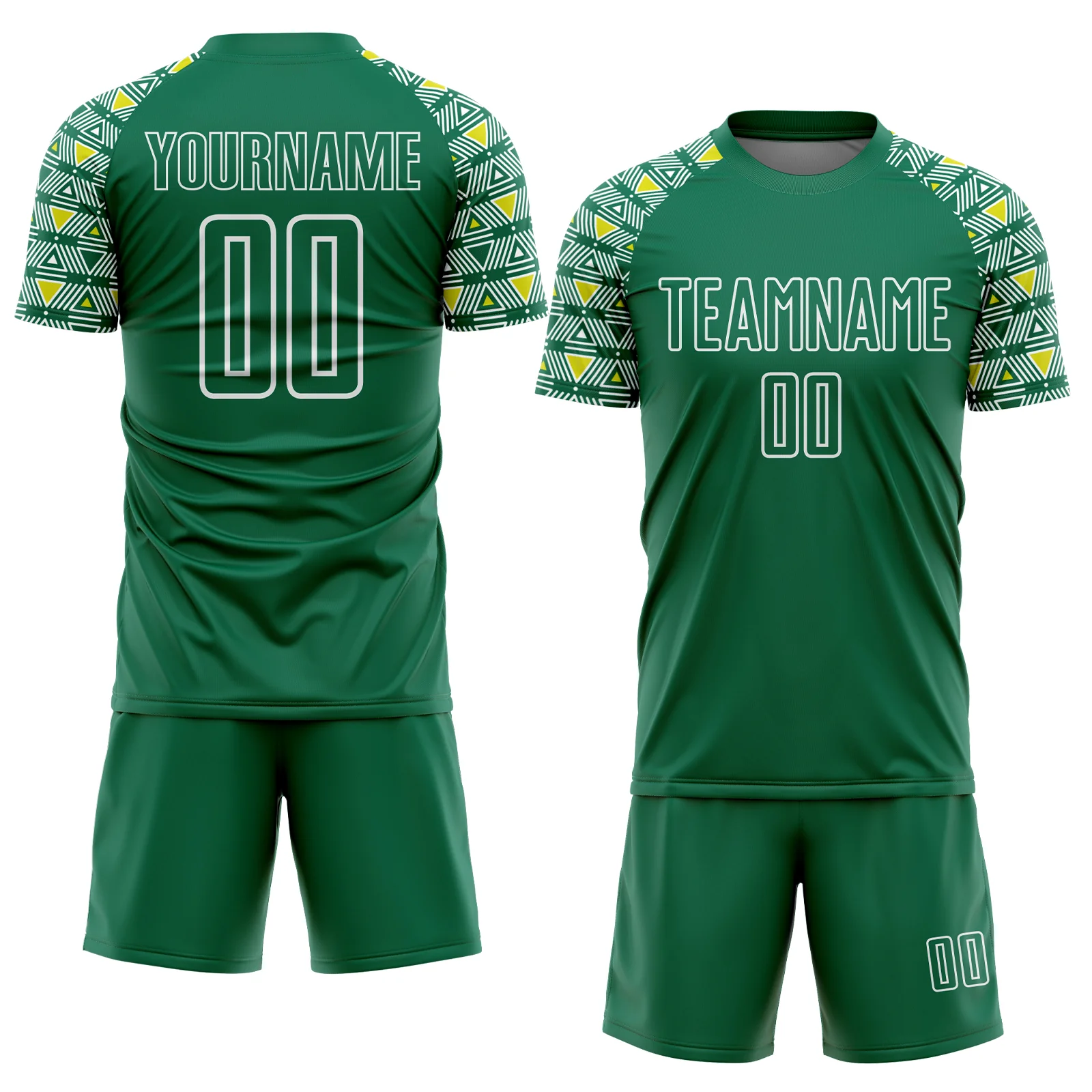 Custom Kelly Green White Geometric Shape Sublimation Soccer Uniform Jersey - Image 2