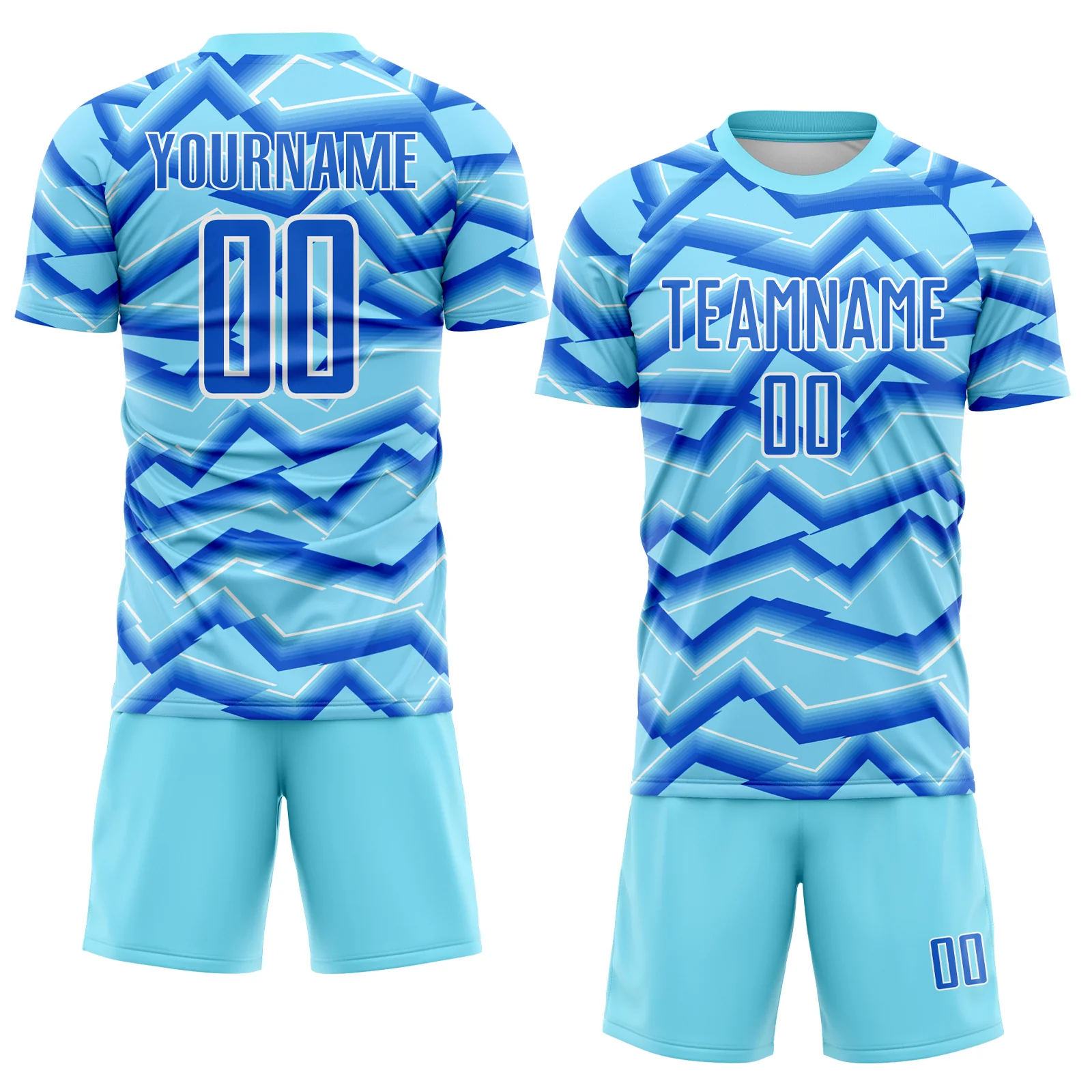 Custom Lakes Blue Powder Blue-White Lines Sports Sublimation Soccer Uniform Jersey - Image 2