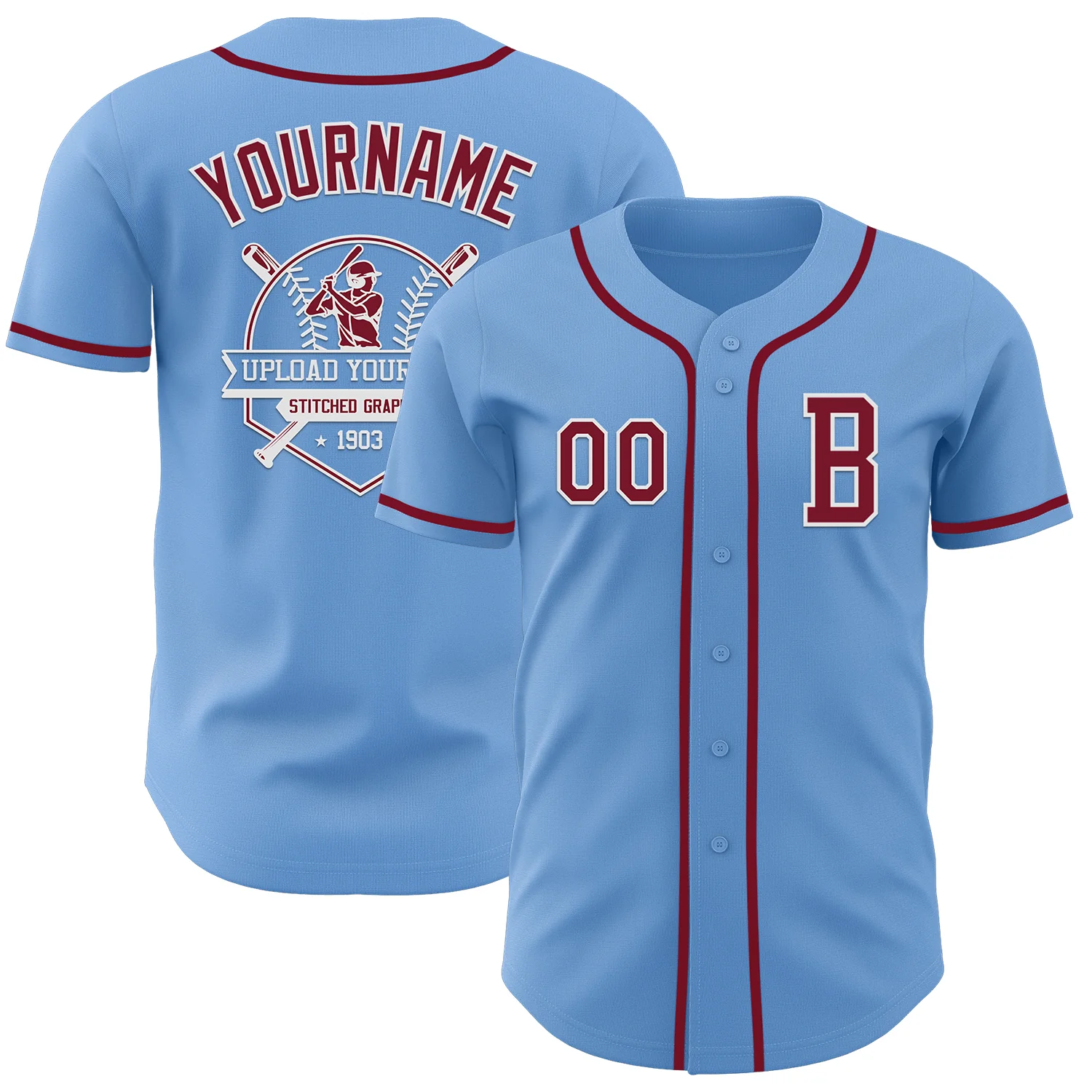 Custom Light Blue Crimson-White Authentic Baseball Jersey - Image 5