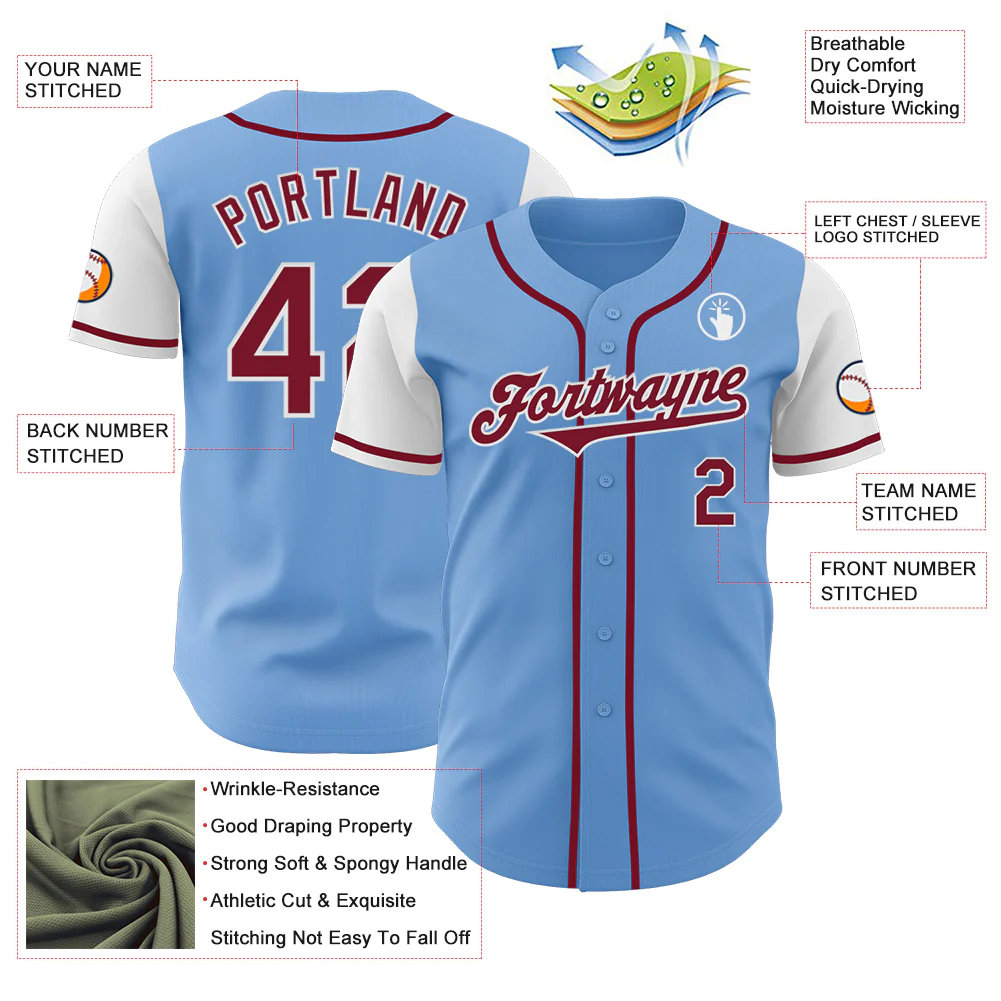 Custom Light Blue Crimson-White Authentic Two Tone Baseball Jersey - Image 3