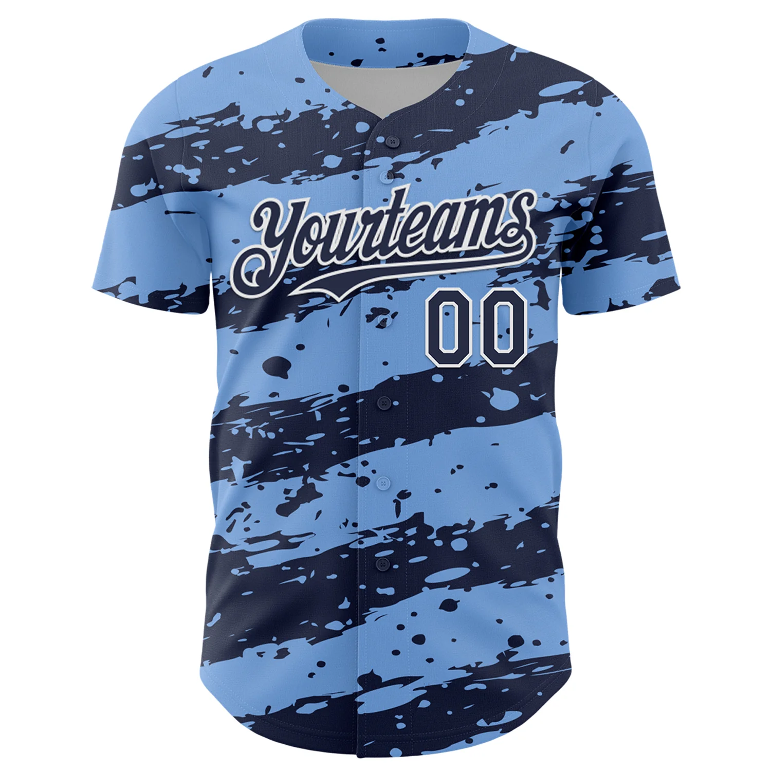 Custom Light Blue Navy-White Paint Splash Stripe Authentic Baseball Jersey - Image 2