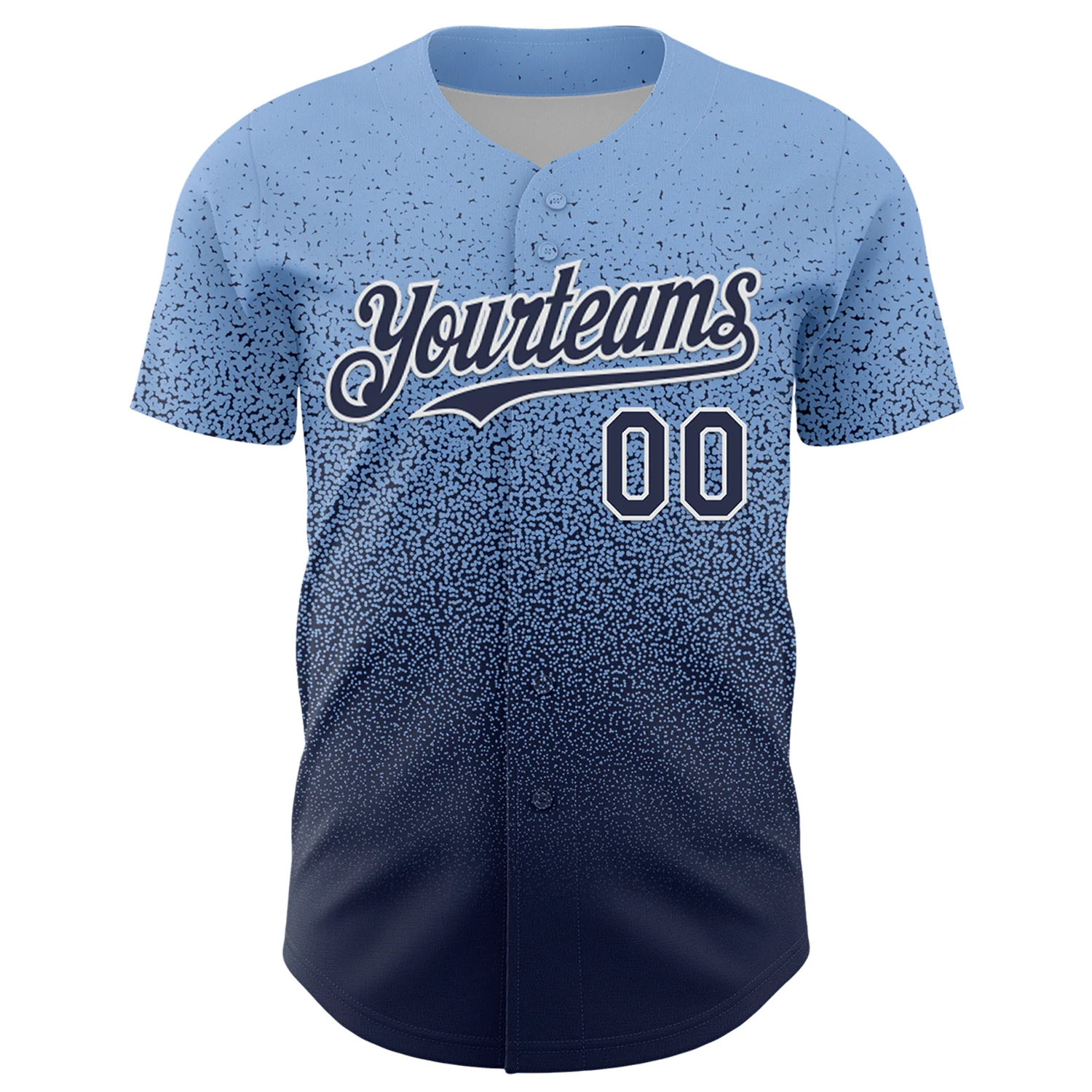 Custom Light Blue Navy-White Fade Fashion Speckle Authentic Baseball Jersey - Image 2