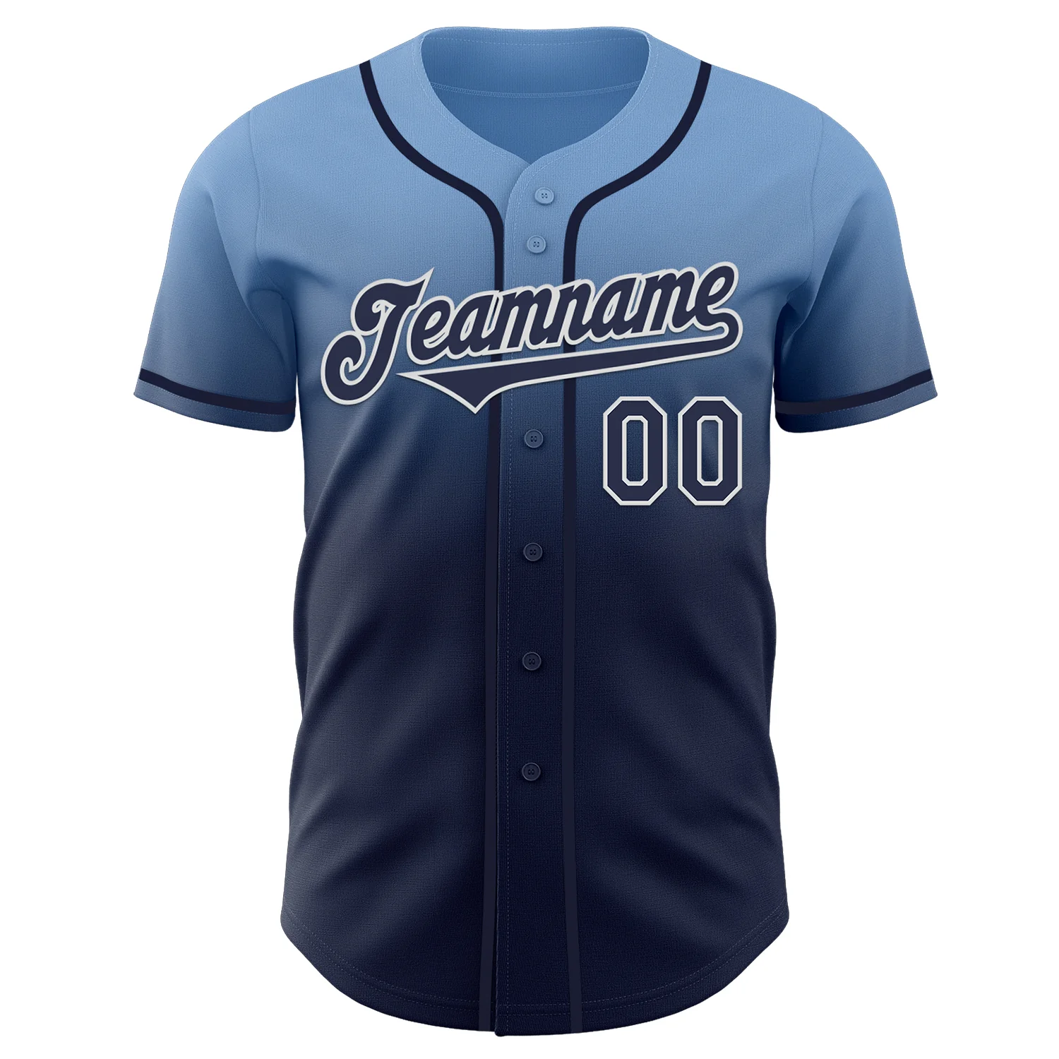Custom Light Blue Navy-White Authentic Fade Fashion Baseball Jersey - Image 2