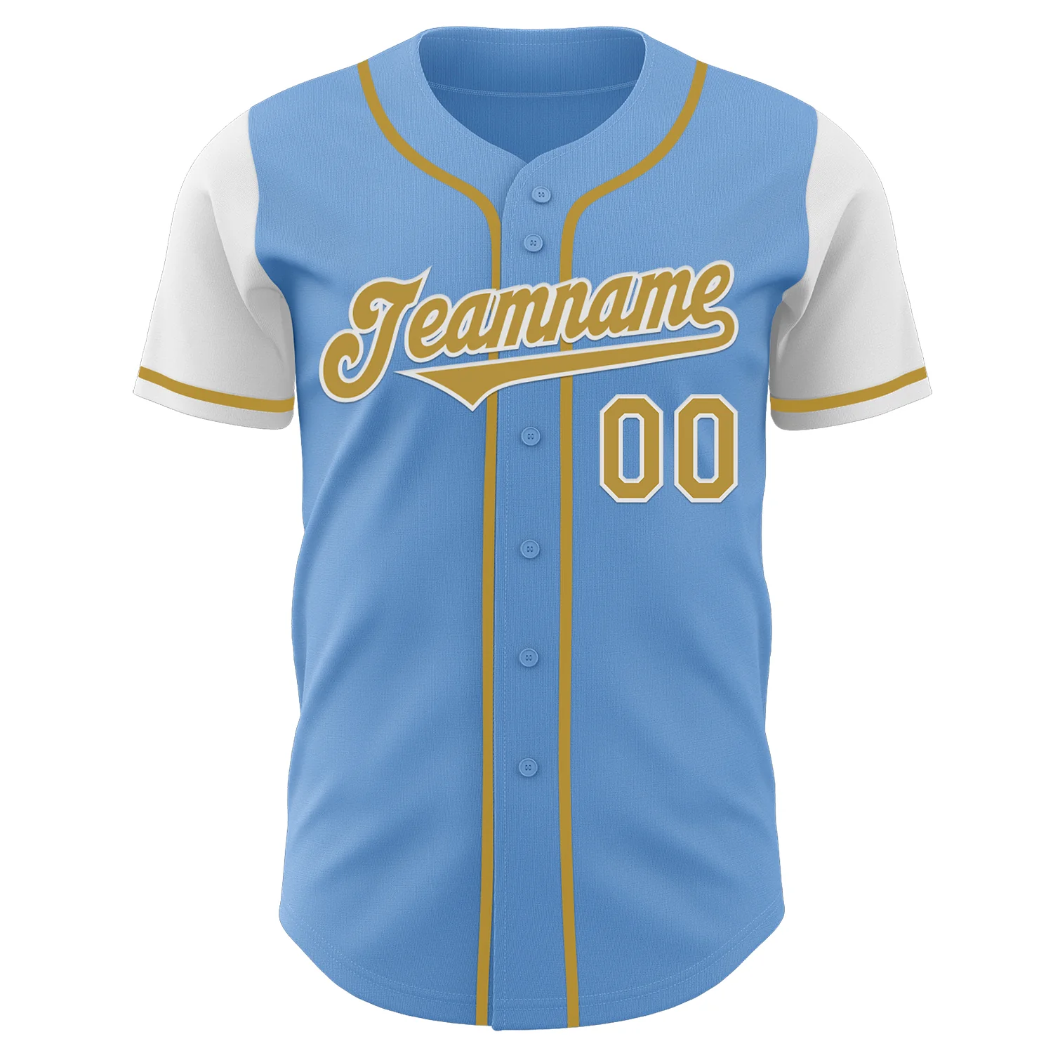 Custom Light Blue Old Gold-White Authentic Two Tone Baseball Jersey - Image 2