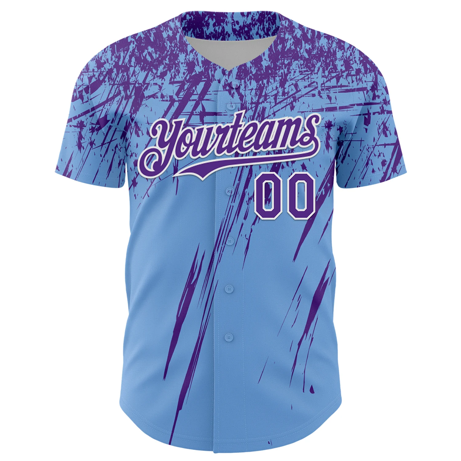 Custom Light Blue Purple-White Distressed Scratch Brush Stroke Authentic Baseball Jersey - Image 2