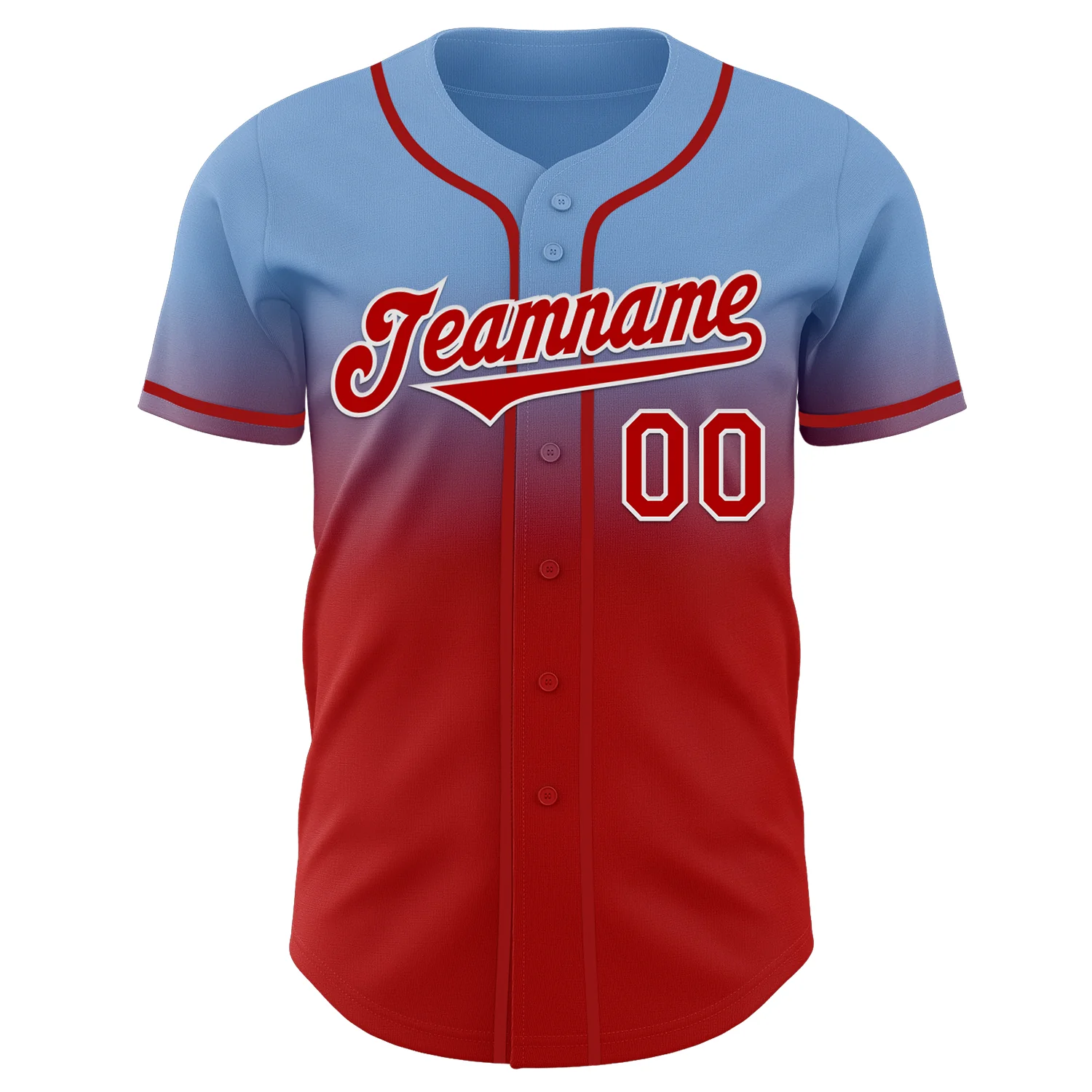 Custom Light Blue Red-White Authentic Fade Fashion Baseball Jersey - Image 2