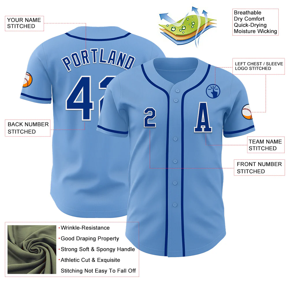 Custom Light Blue Royal-White Authentic Baseball Jersey - Image 2
