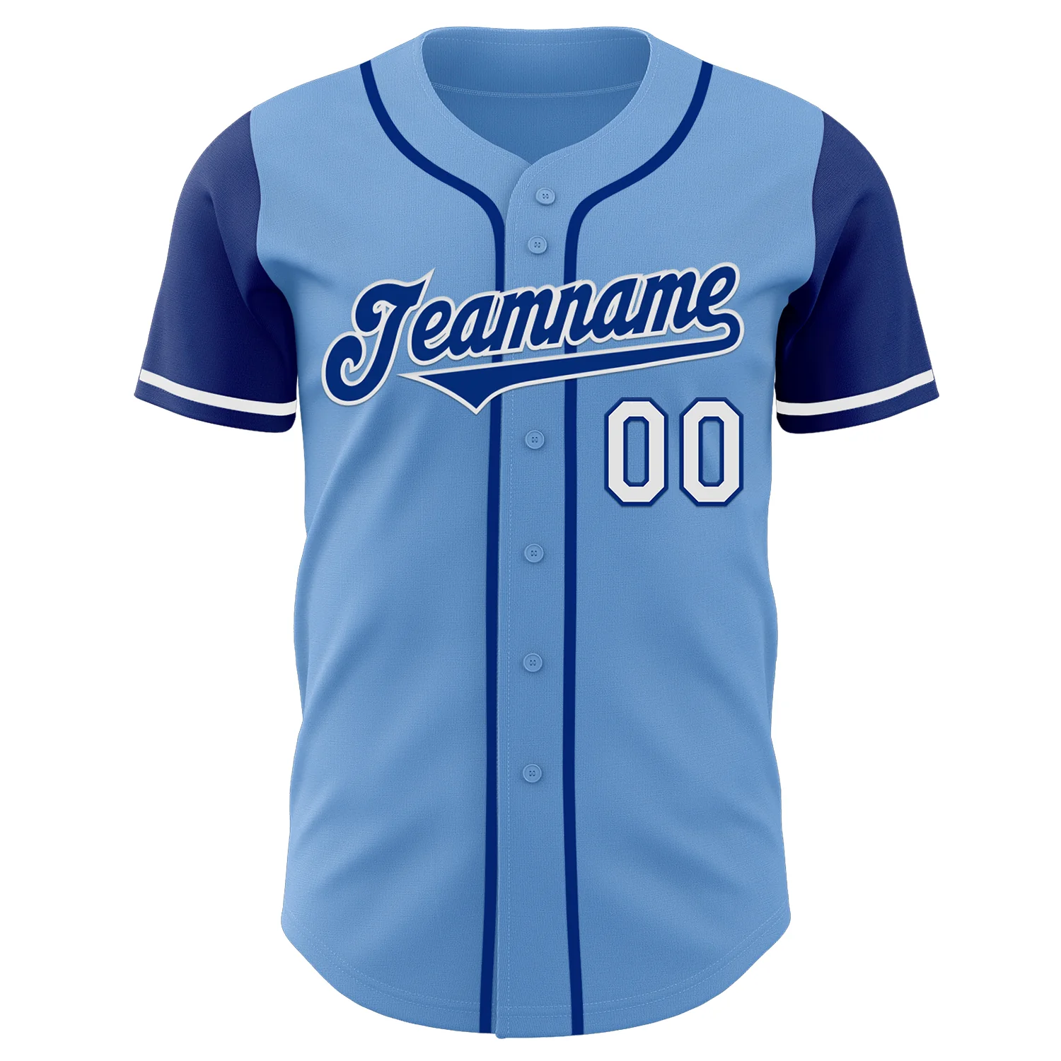 Custom Light Blue Royal-White Authentic Two Tone Baseball Jersey - Image 2