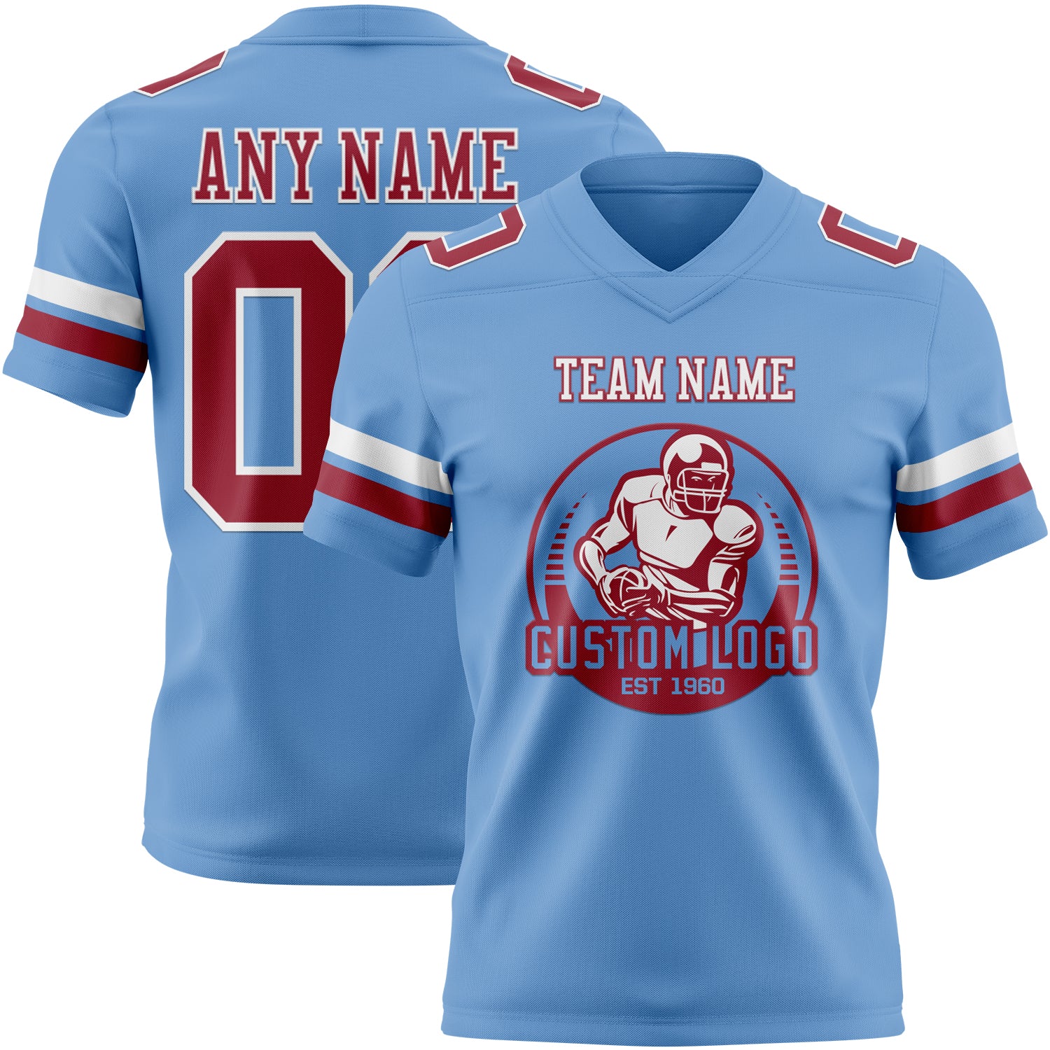 Custom Light Blue Cardinal-White Authentic Football Jersey - Image 2