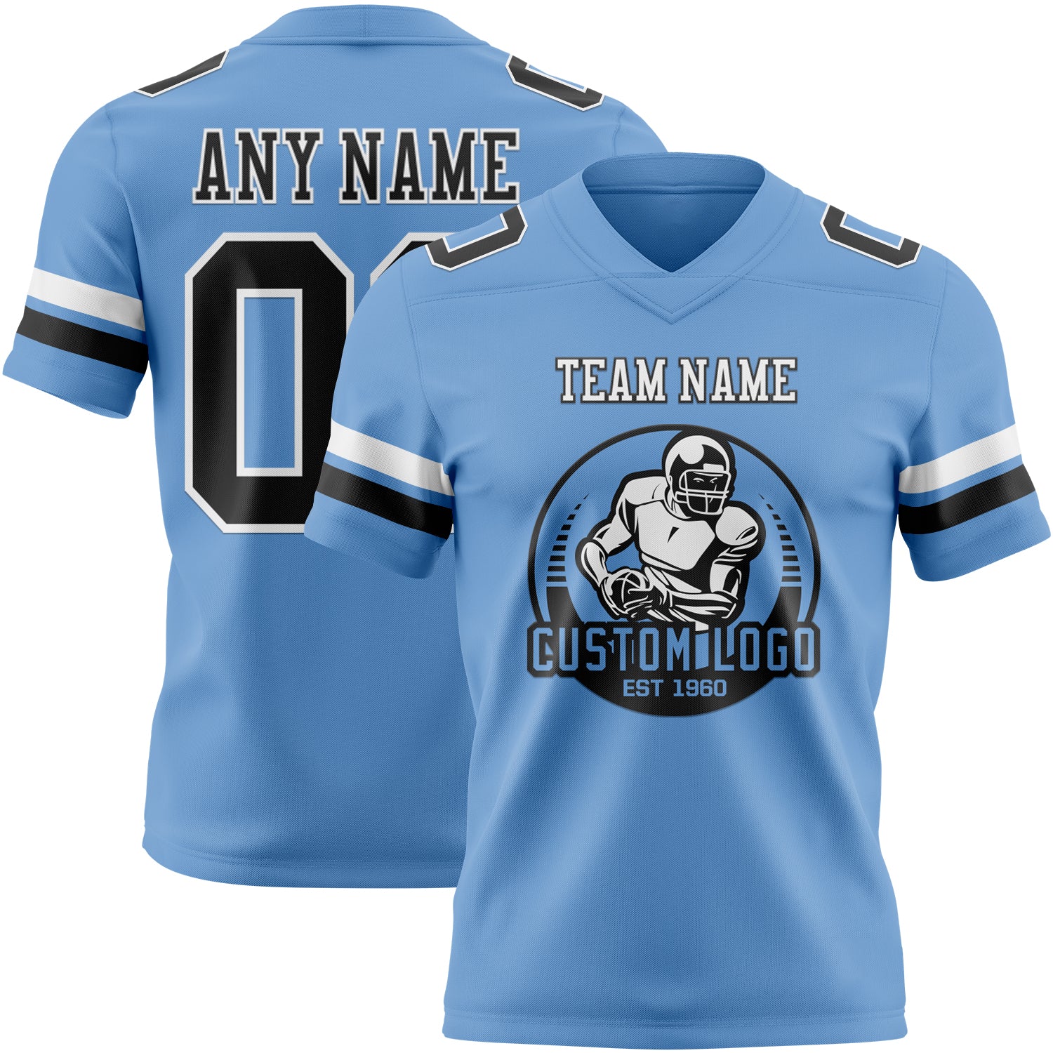 Custom Light Blue Navy-White Authentic Football Jersey - Image 2