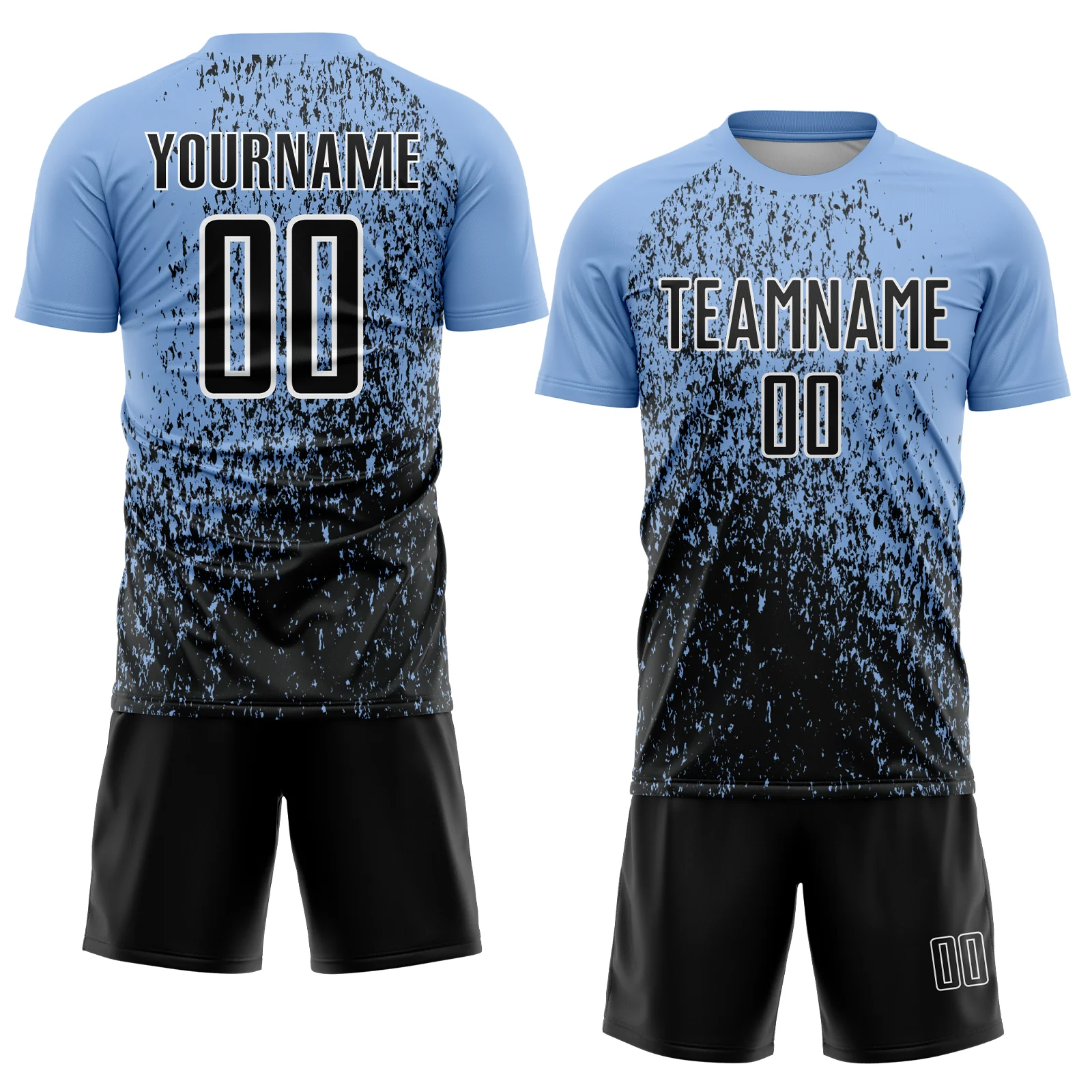 Custom Light Blue Black-White Abstract Fragment Art Sublimation Soccer Uniform Jersey - Image 2