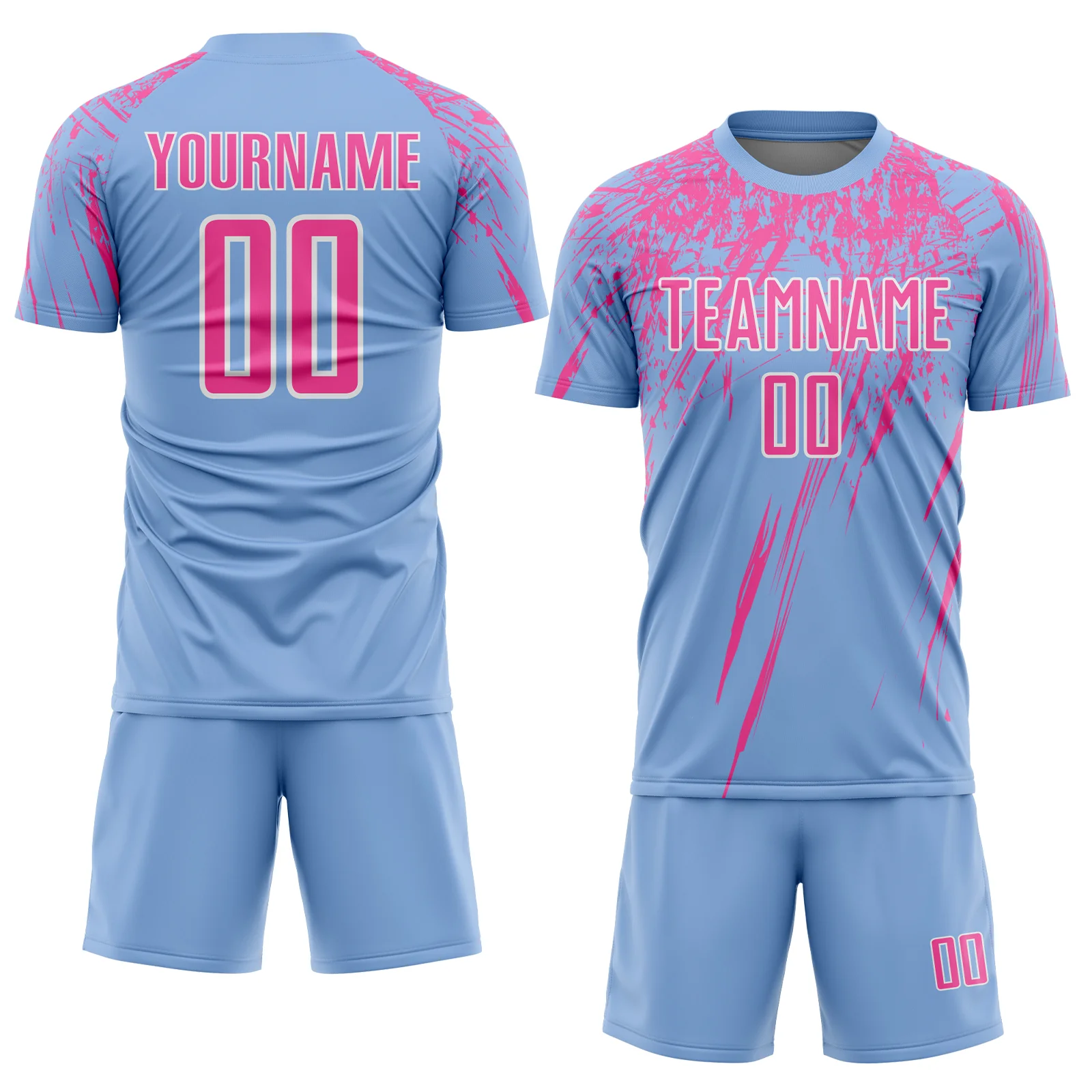 Custom Light Blue Pink-White Splash Sports Sublimation Soccer Uniform Jersey - Image 2