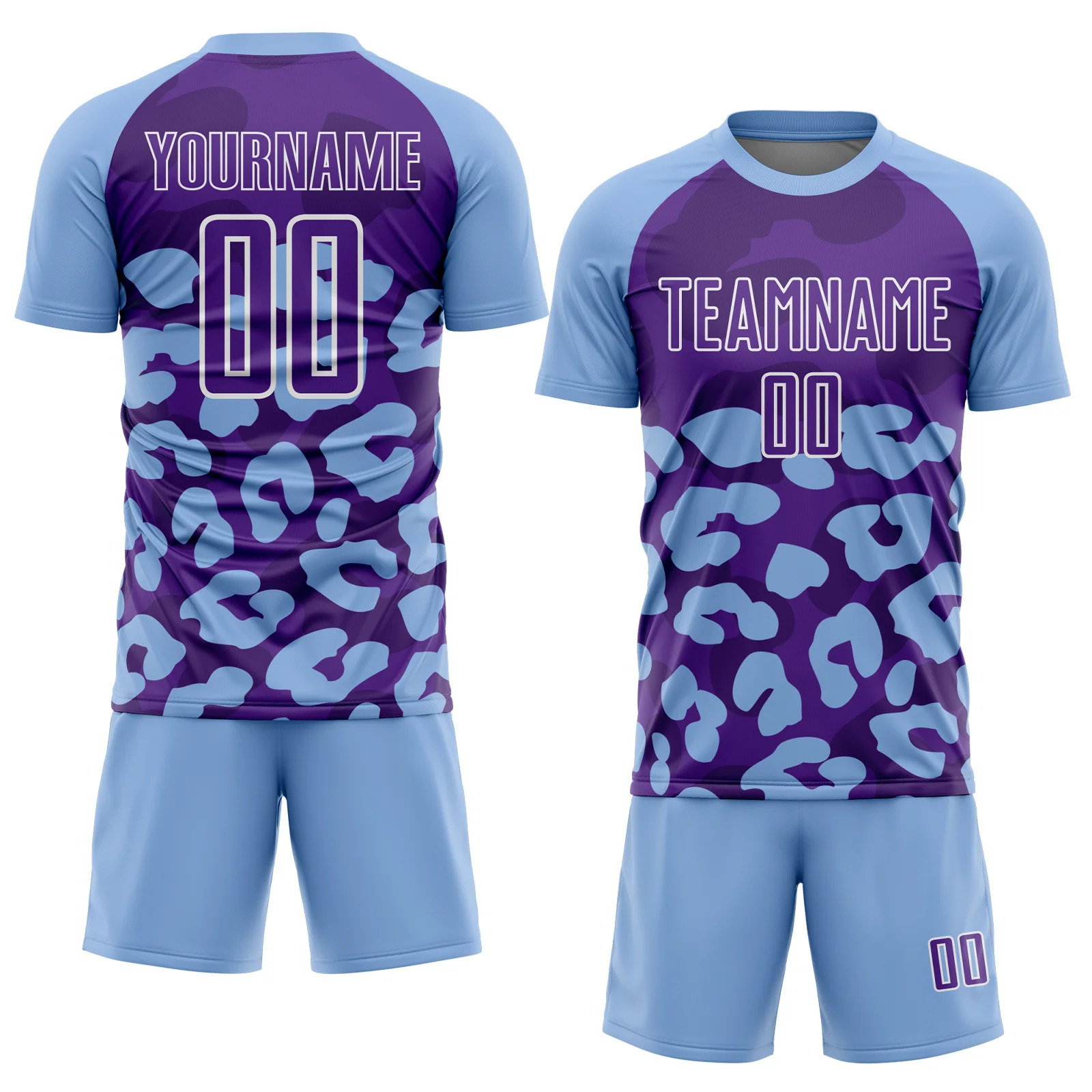 Custom Light Blue Purple-White Animal Leopard Print Sports Sublimation Soccer Uniform Jersey - Image 2