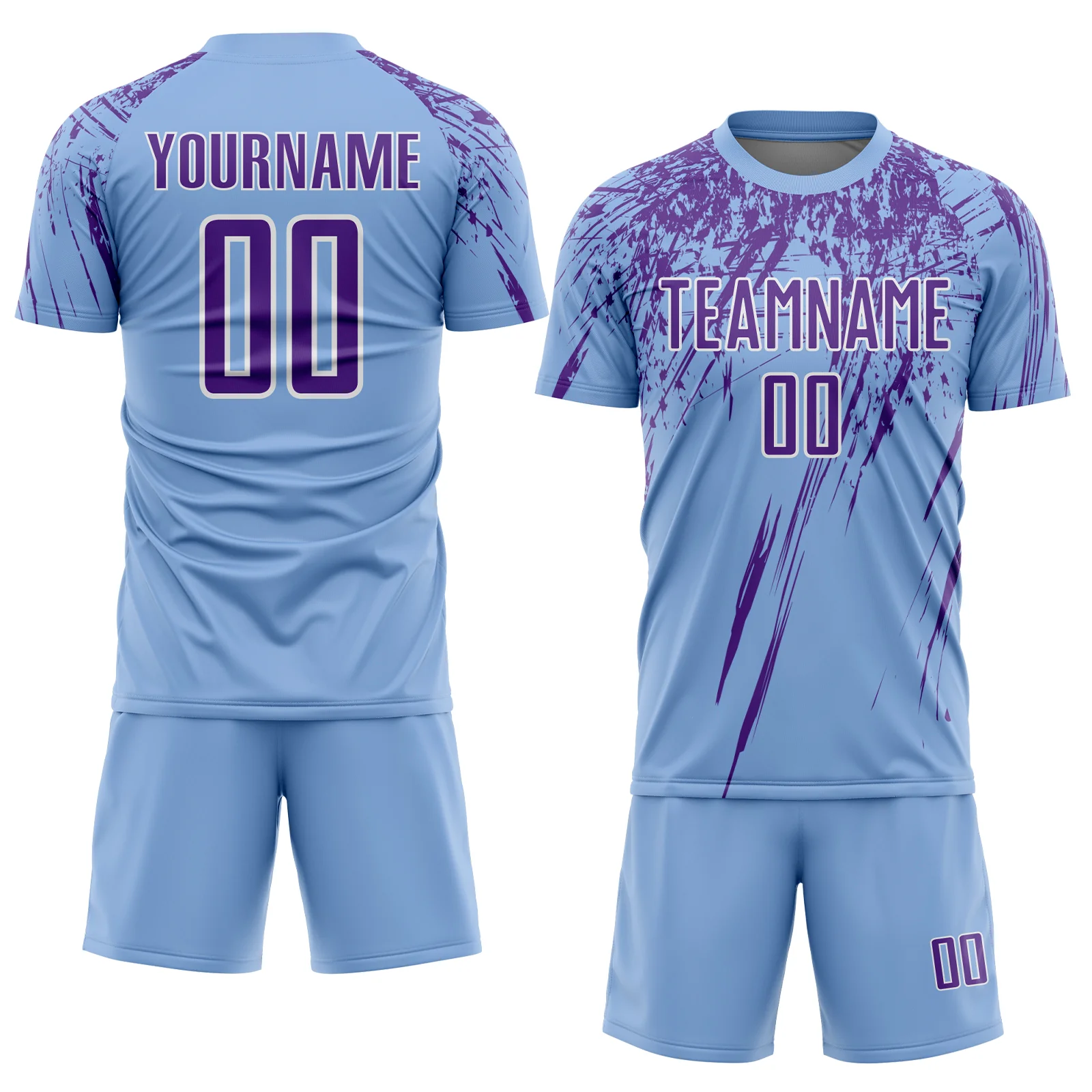 Custom Light Blue Purple-White Splash Sports Sublimation Soccer Uniform Jersey - Image 2