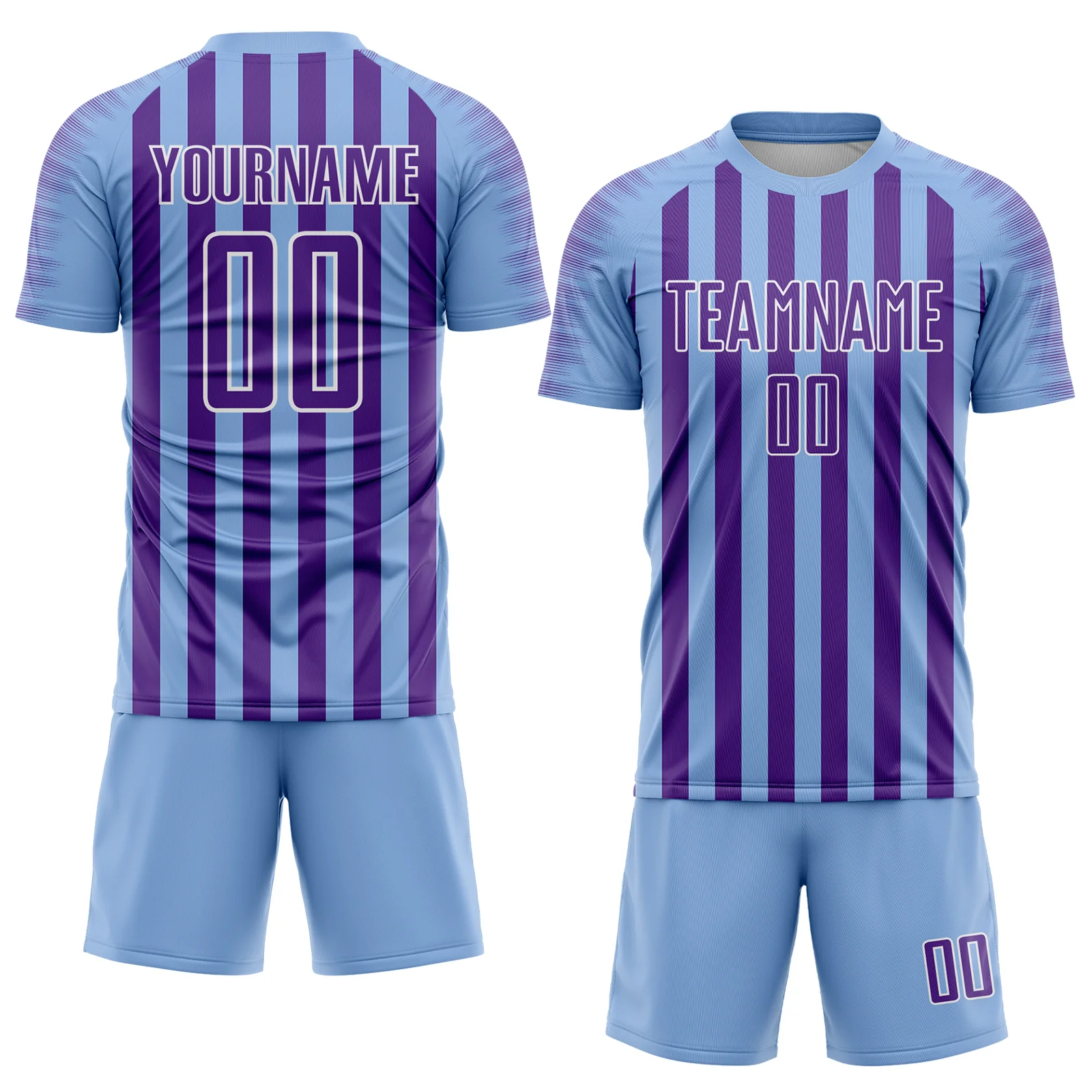Custom Light Blue Purple-White Stripe Sports Sublimation Soccer Uniform Jersey - Image 2