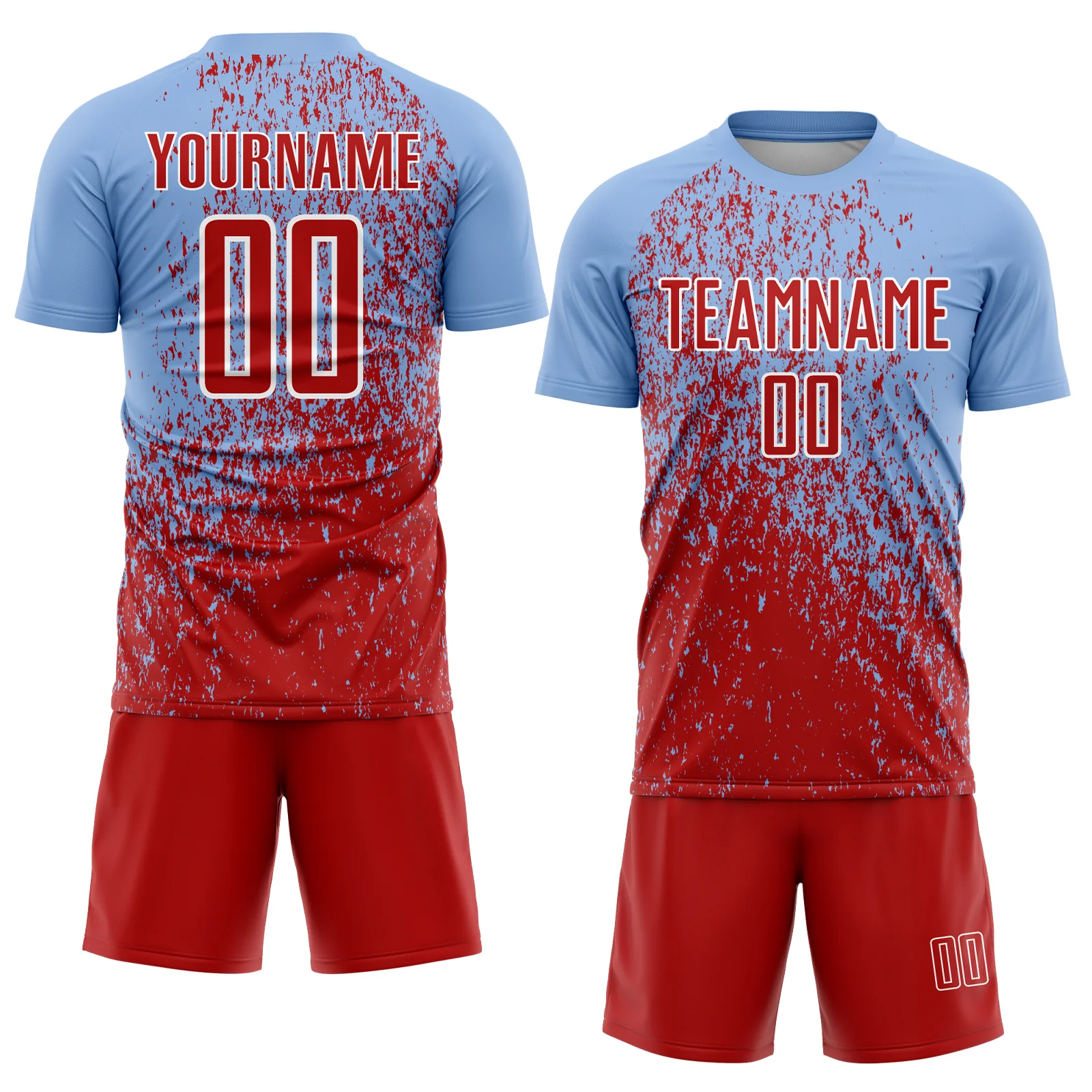 Custom Light Blue Red-White Abstract Fragment Art Sublimation Soccer Uniform Jersey - Image 2