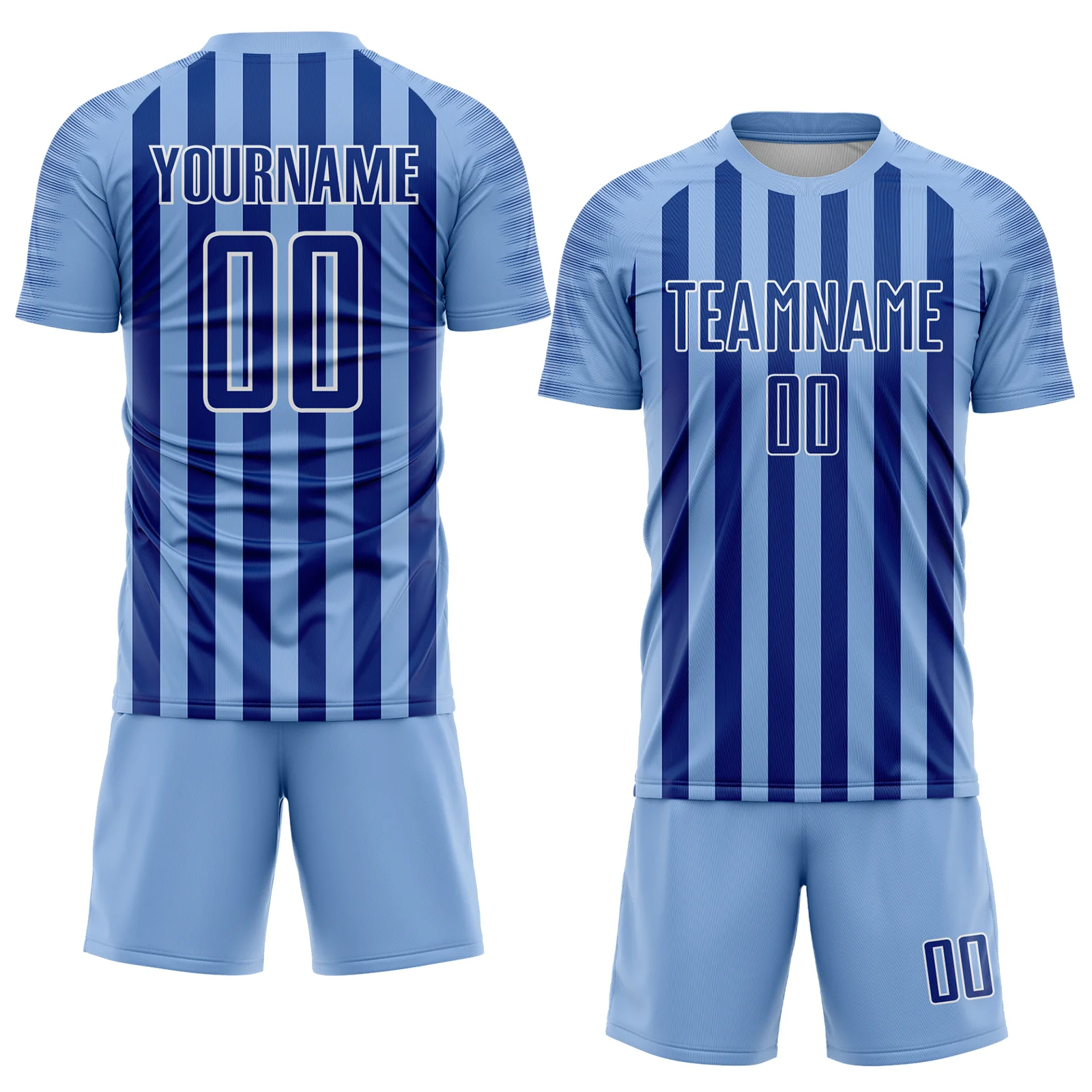 Custom Light Blue Royal-White Stripe Sports Sublimation Soccer Uniform Jersey - Image 2