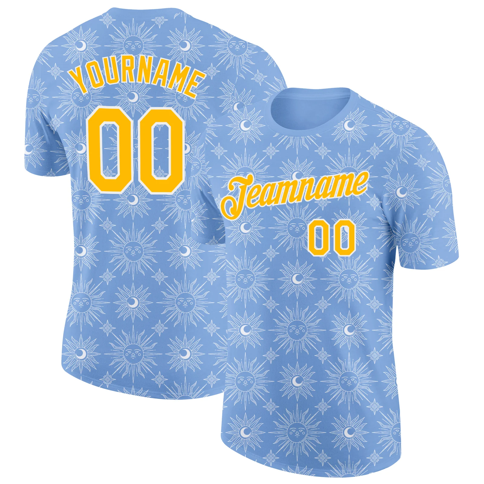 Custom Light Blue Gold-White Uruguay Sun Soccer Jersey Performance T-Shirt
