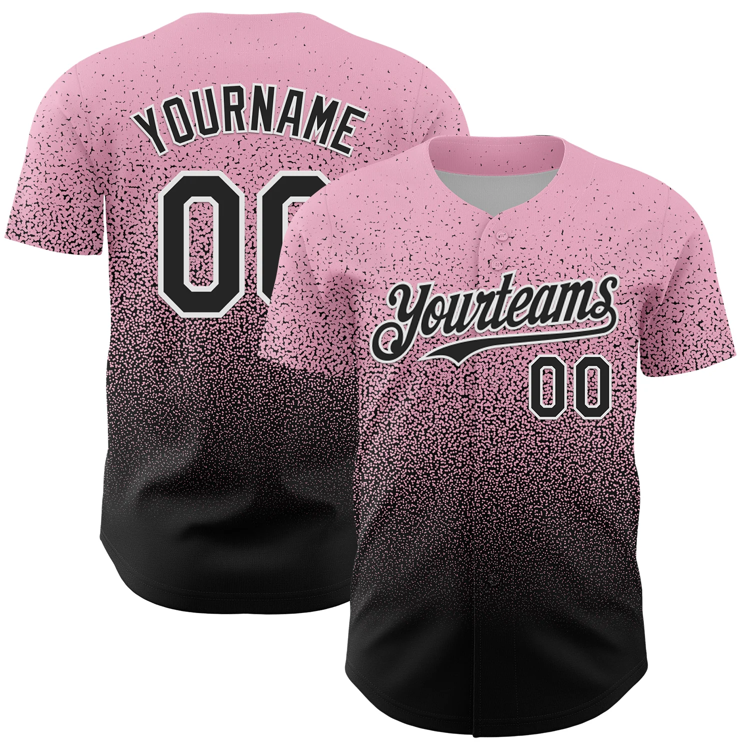 Custom Light Pink Black-White Fade Fashion Speckle Authentic Baseball Jersey