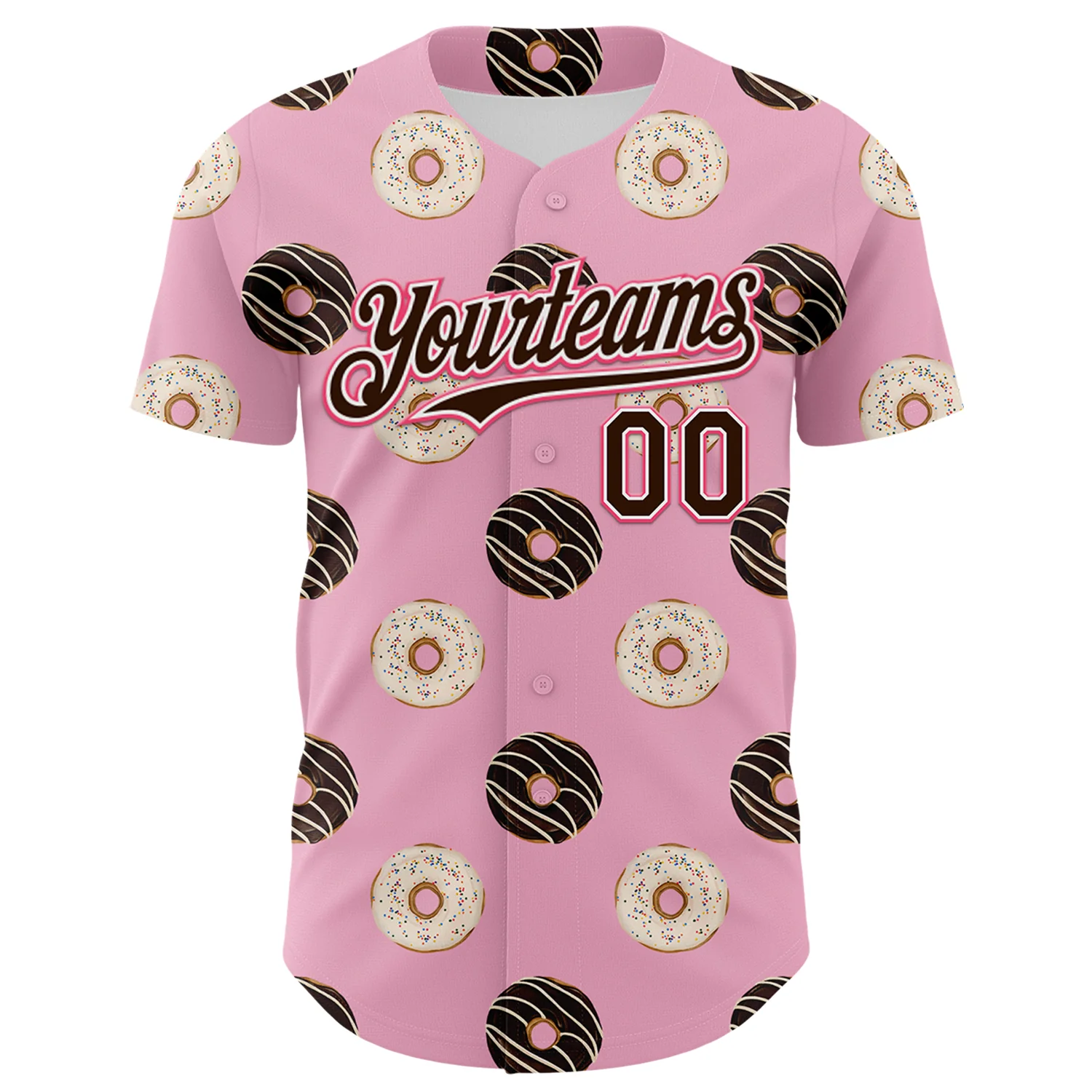 Custom Light Pink Brown-Neon Pink 3D Pattern Design Foodie Food Dessert Doughnut Authentic Baseball Jersey - Image 2