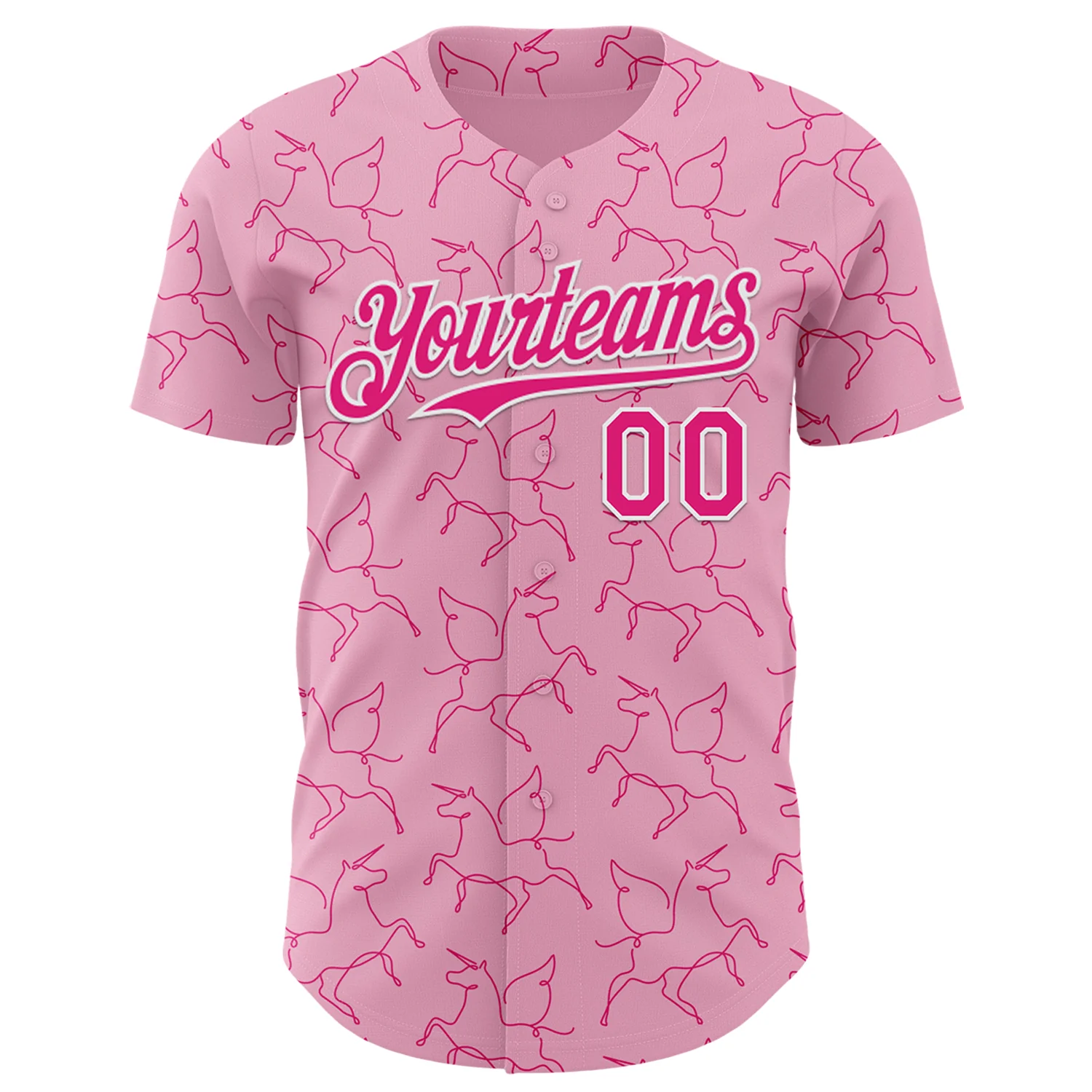 Custom Light Pink Hot Pink-White Valentine's Day Unicorn Authentic Baseball Jersey - Image 2