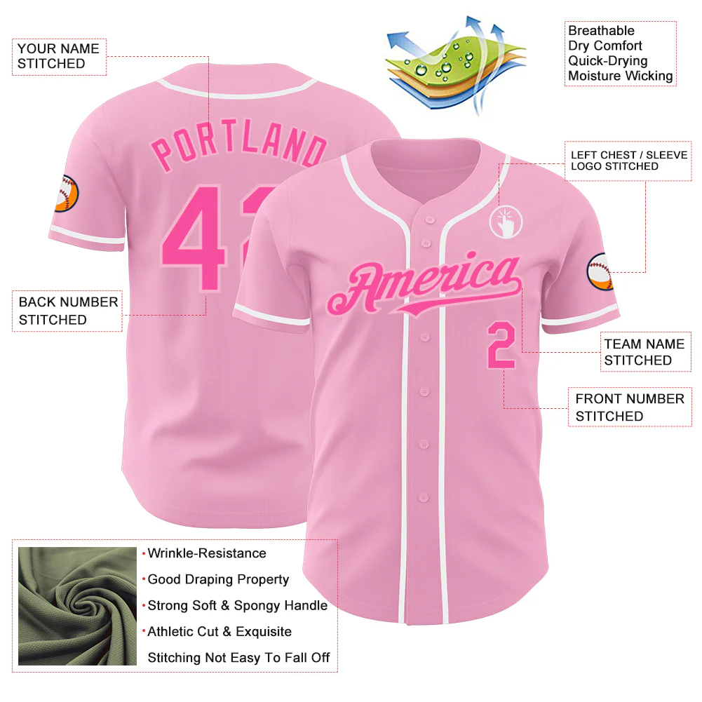 Custom Light Pink Pink-White Authentic Baseball Jersey - Image 3