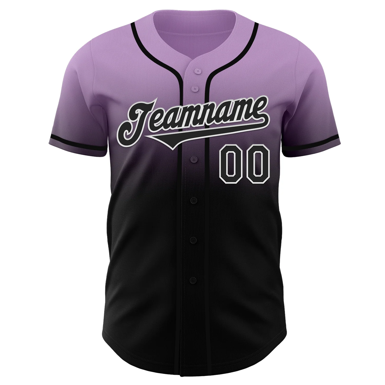 Custom Light Purple Black-White Authentic Fade Fashion Baseball Jersey - Image 2