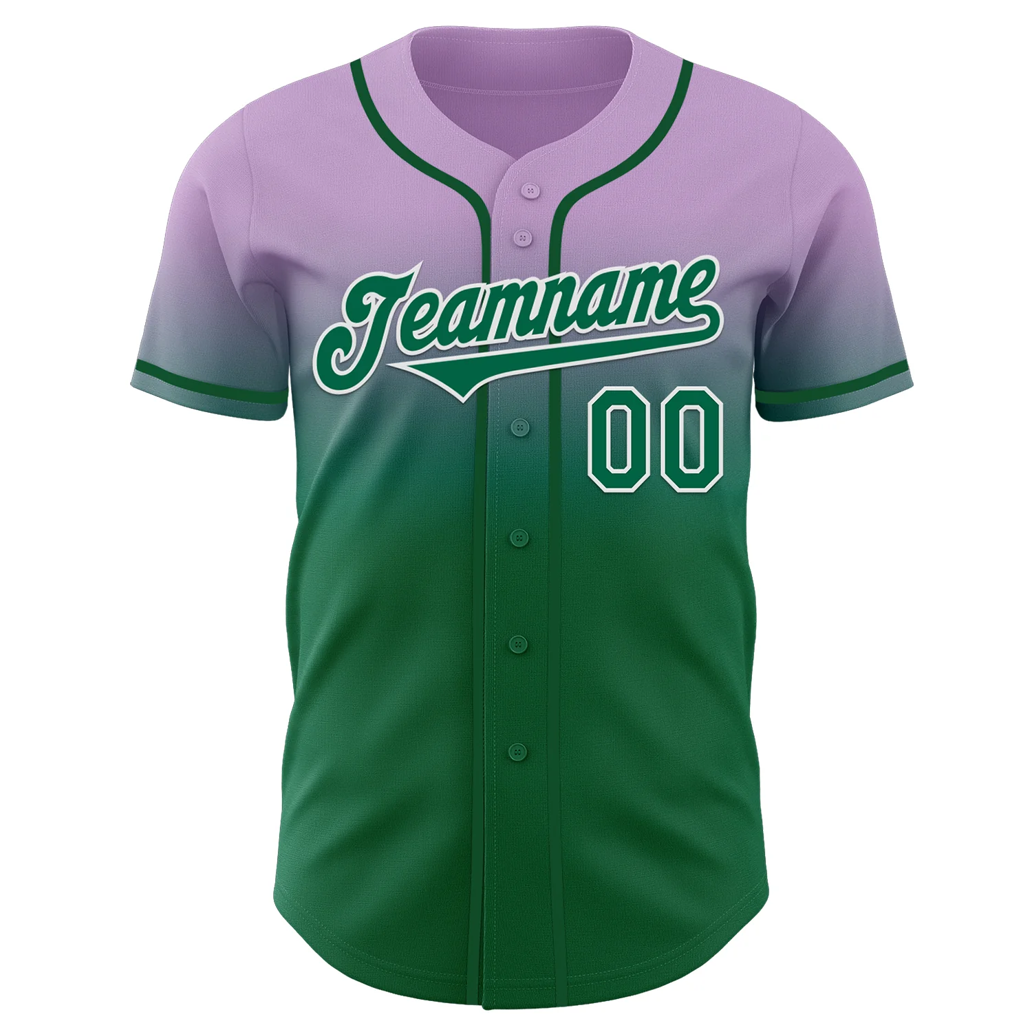 Custom Light Purple Kelly Green-White Authentic Fade Fashion Baseball Jersey - Image 2