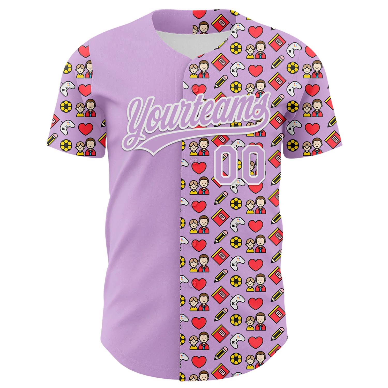 Custom Light Purple White 3D Pattern Design Father's Day Family Love Authentic Baseball Jersey - Image 2