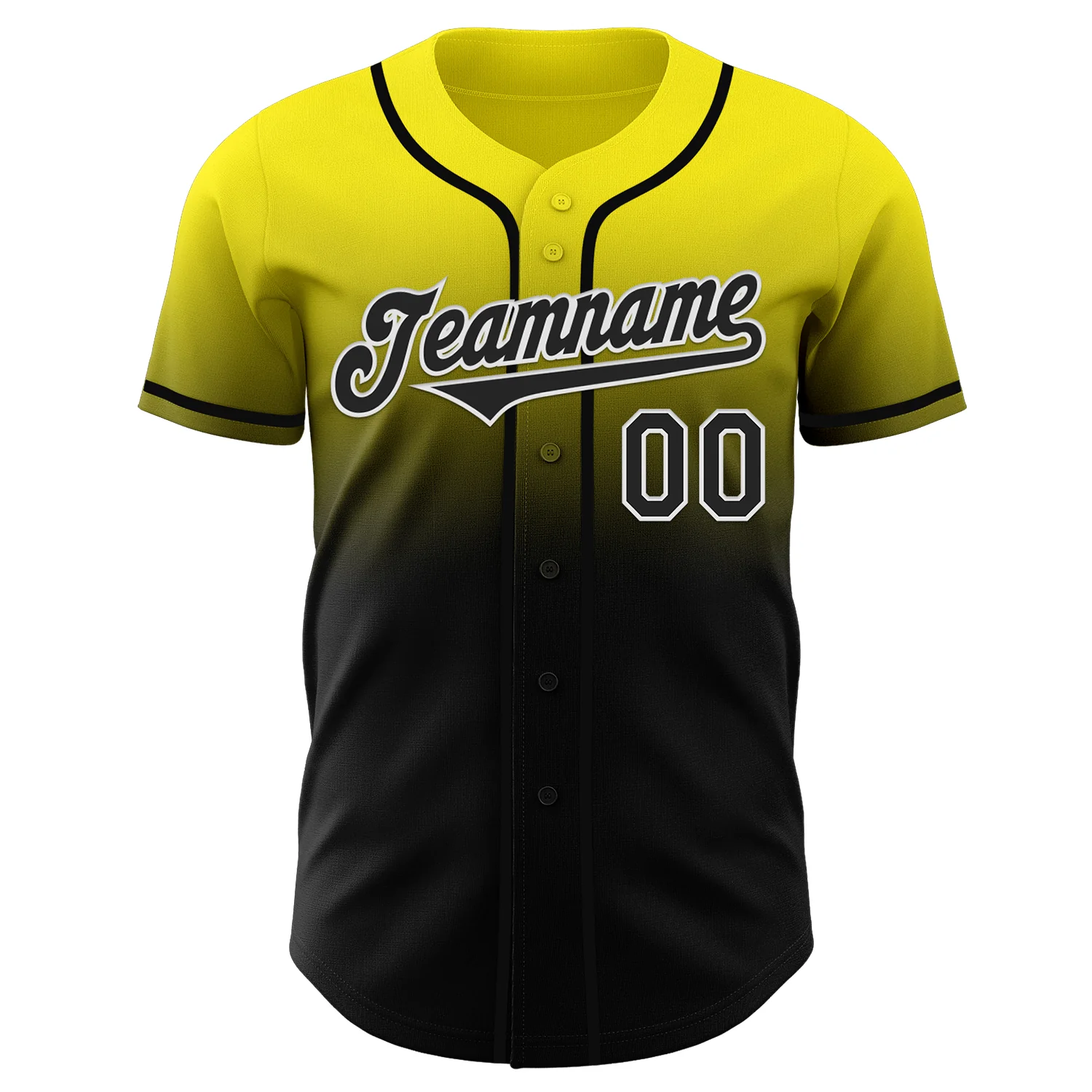 Custom Light Yellow Black-White Authentic Fade Fashion Baseball Jersey - Image 2