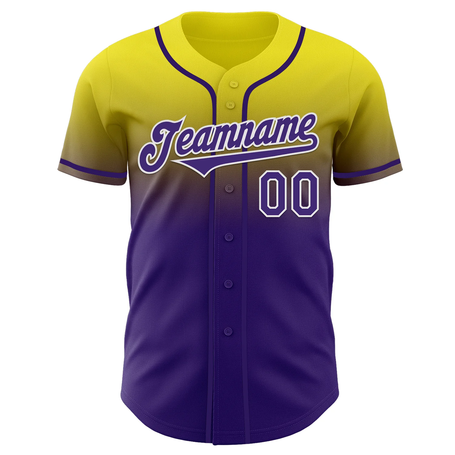 Custom Light Yellow Purple-White Authentic Fade Fashion Baseball Jersey - Image 2