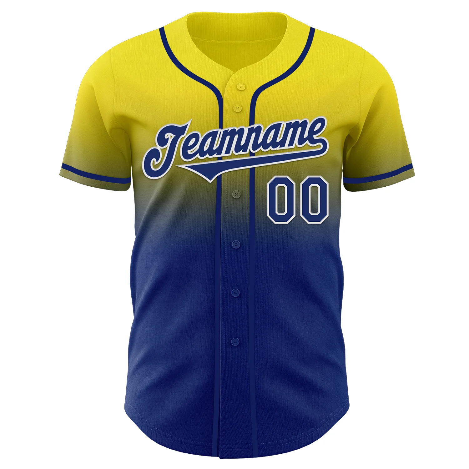Custom Light Yellow Royal-White Authentic Fade Fashion Baseball Jersey - Image 2