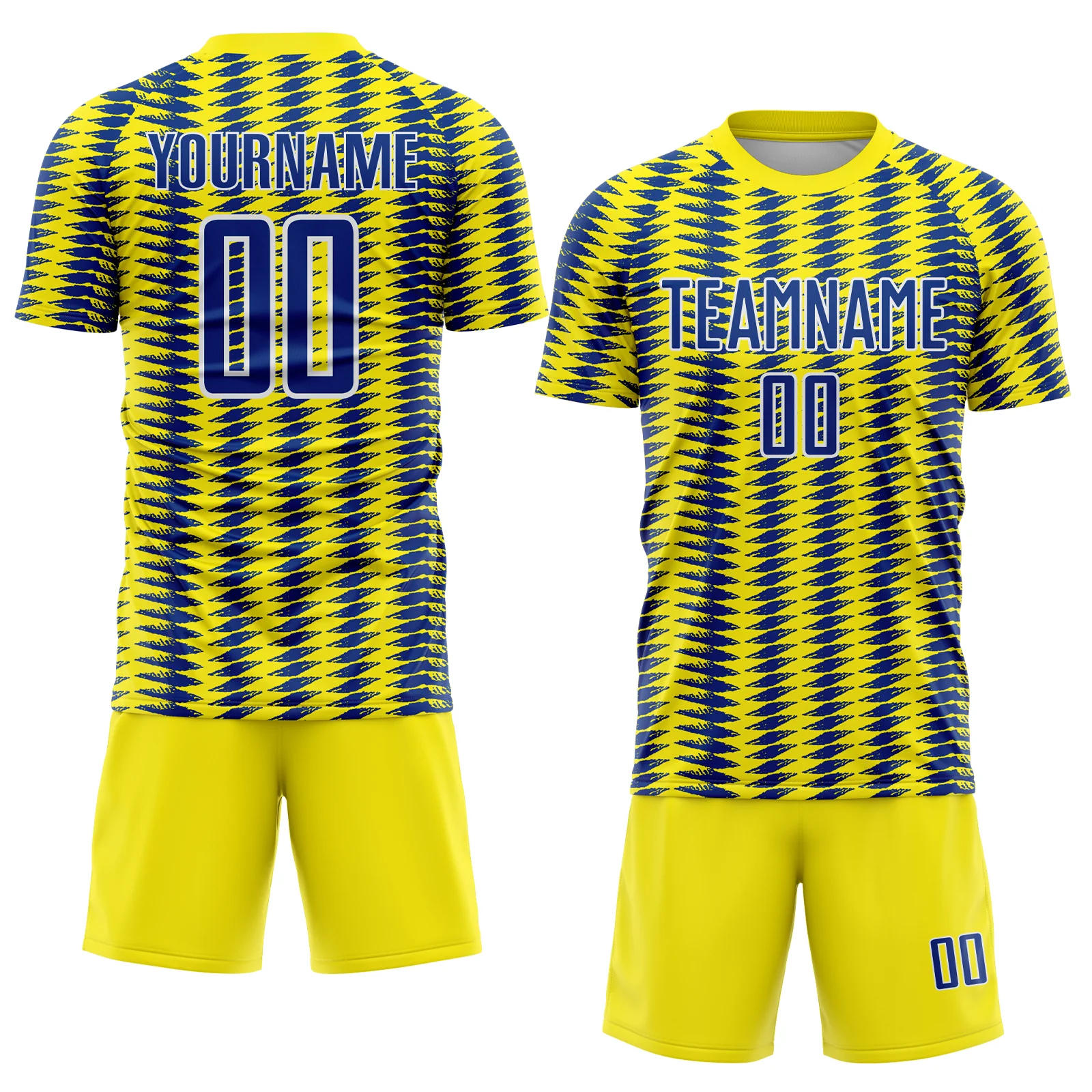 Custom Light Yellow Royal-White Colombia Feather Pattern Sublimation Soccer Uniform Jersey - Image 2