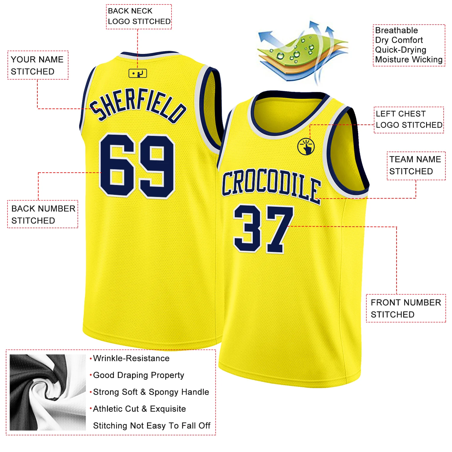 Custom Light Yellow Navy-White Authentic Basketball Jersey - Image 2