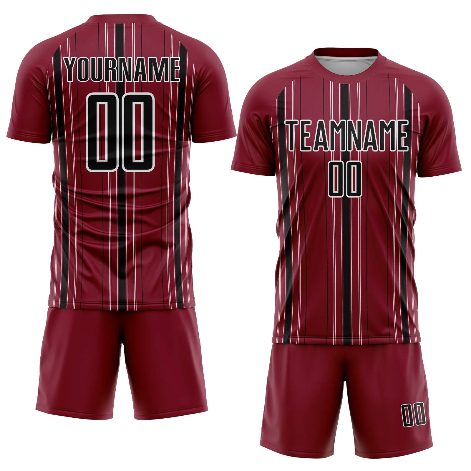 Custom Maroon Black-White Stripe Sublimation Soccer Uniform Jersey - Image 2