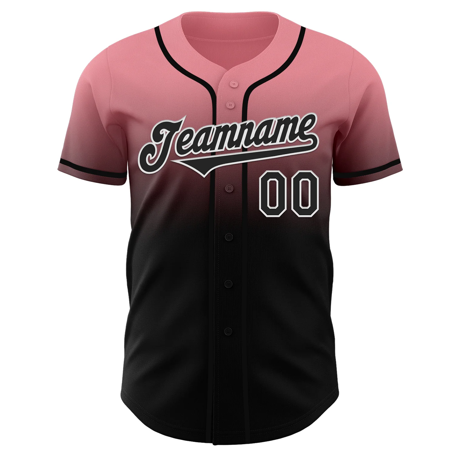 Custom Medium Pink Black-White Authentic Fade Fashion Baseball Jersey - Image 2