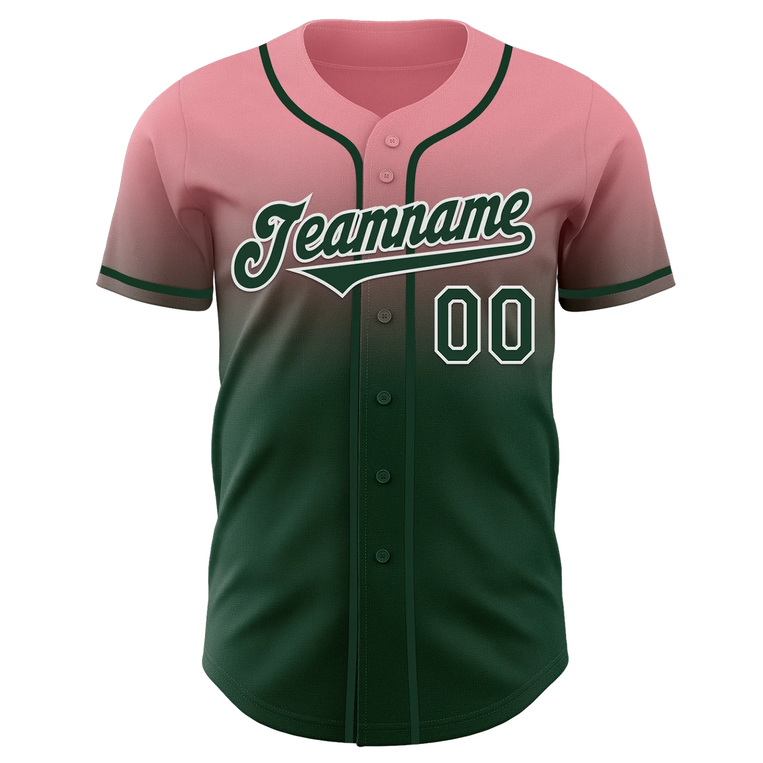 Custom Medium Pink Green-White Authentic Fade Fashion Baseball Jersey - Image 2