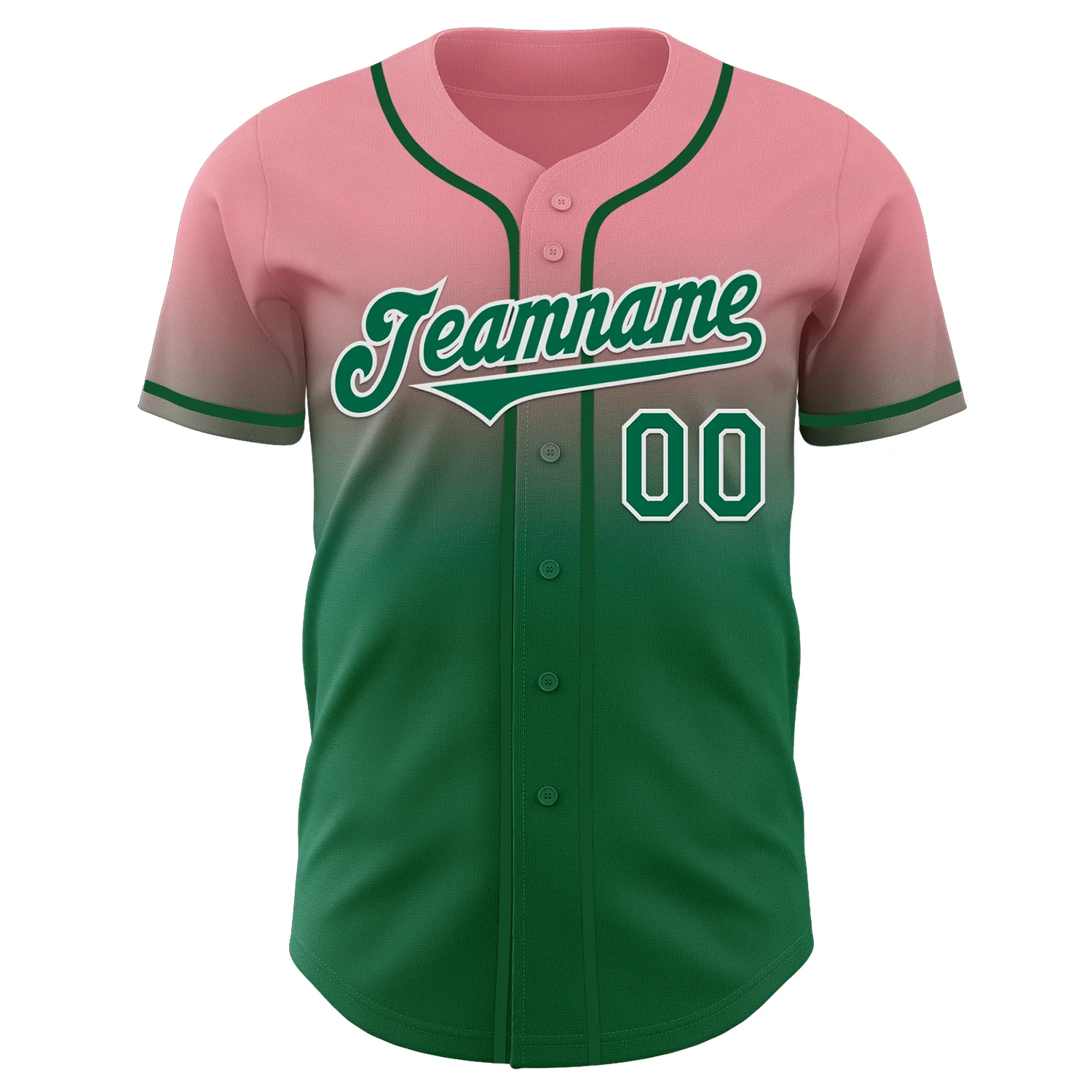 Custom Medium Pink Kelly Green-White Authentic Fade Fashion Baseball Jersey - Image 2